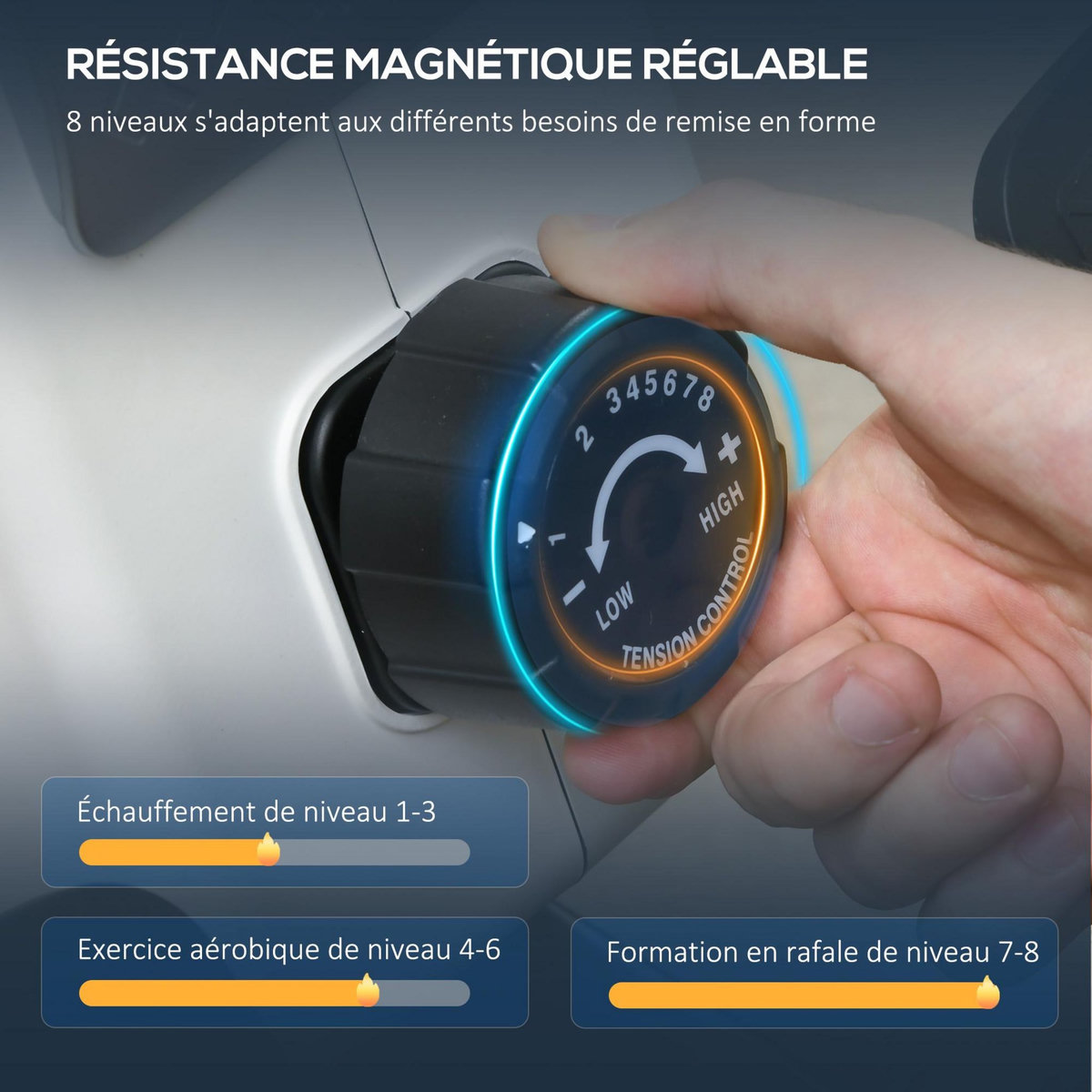 HOMCOM Rameur d'appartement pliable - 8 niv. résistance magnétique - écran LCD multifonction - acier ABS blanc noir