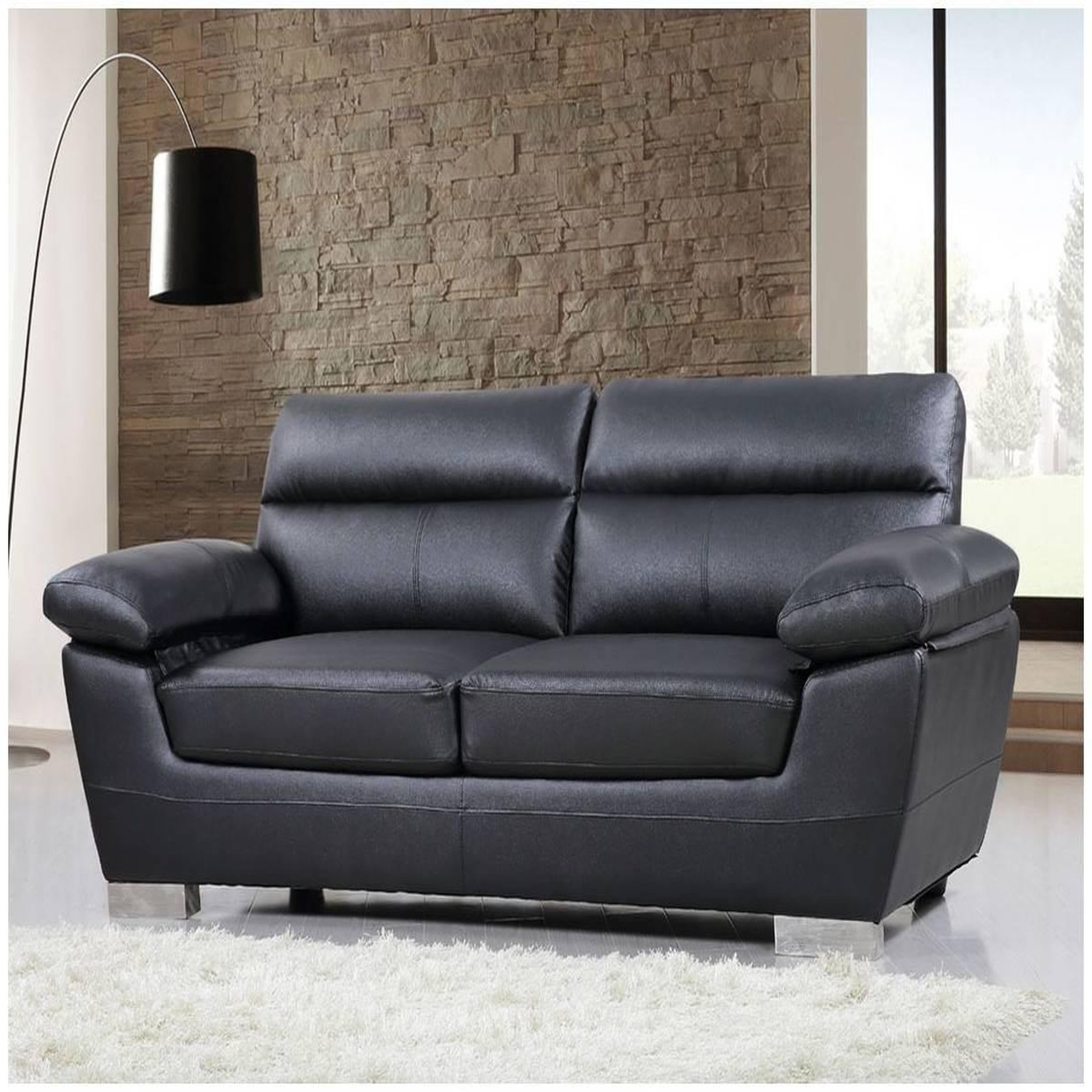 Voir la diapositive 2 : Habitat et Jardin Canapé fixe en cuir reconstitué et pvc  dallas  - 210 x 88 x 90 cm - 3 places - noir