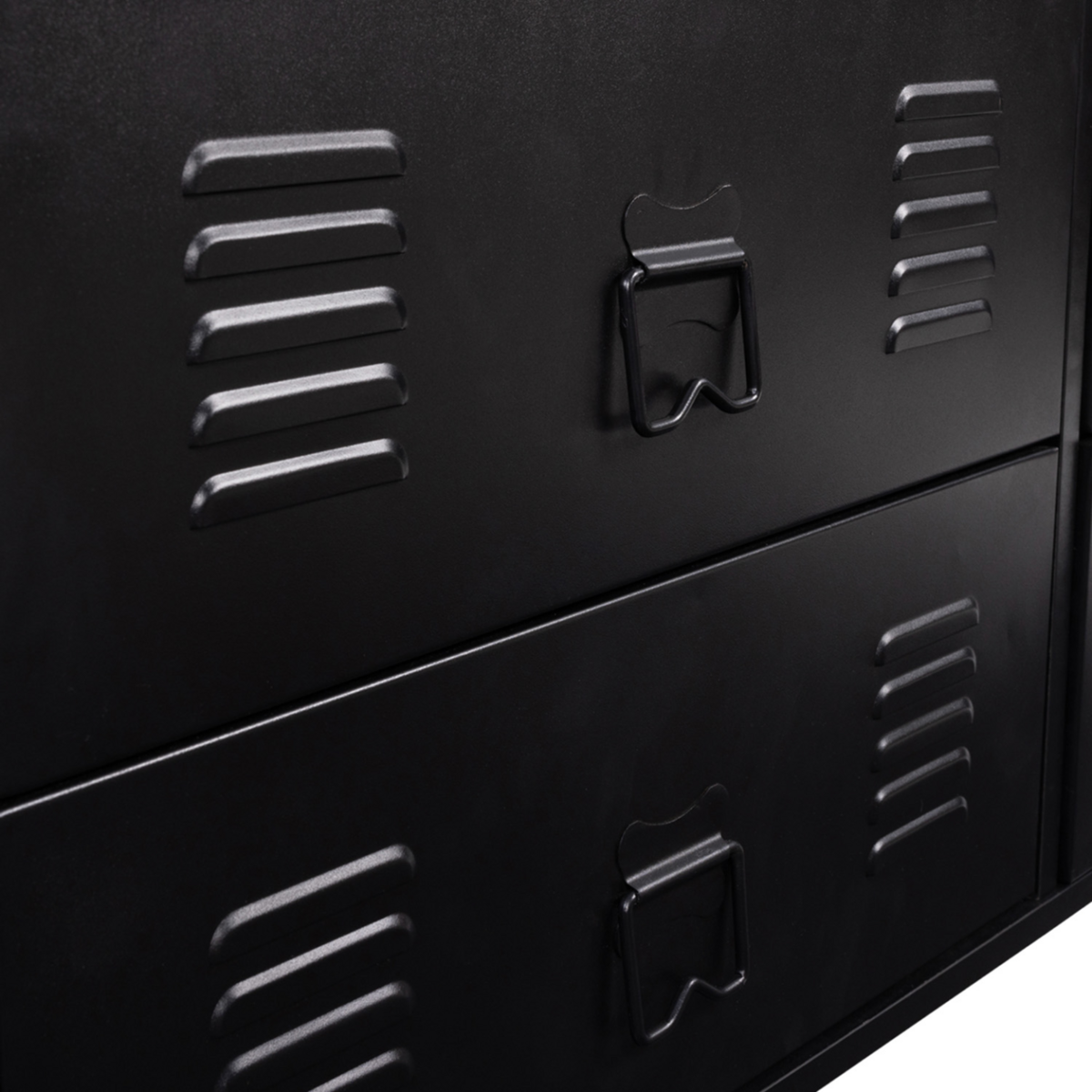 ID MARKET Commode 4 tiroirs ESTER 115 cm métal noir et plateau façon hêtre avec niche design industriel