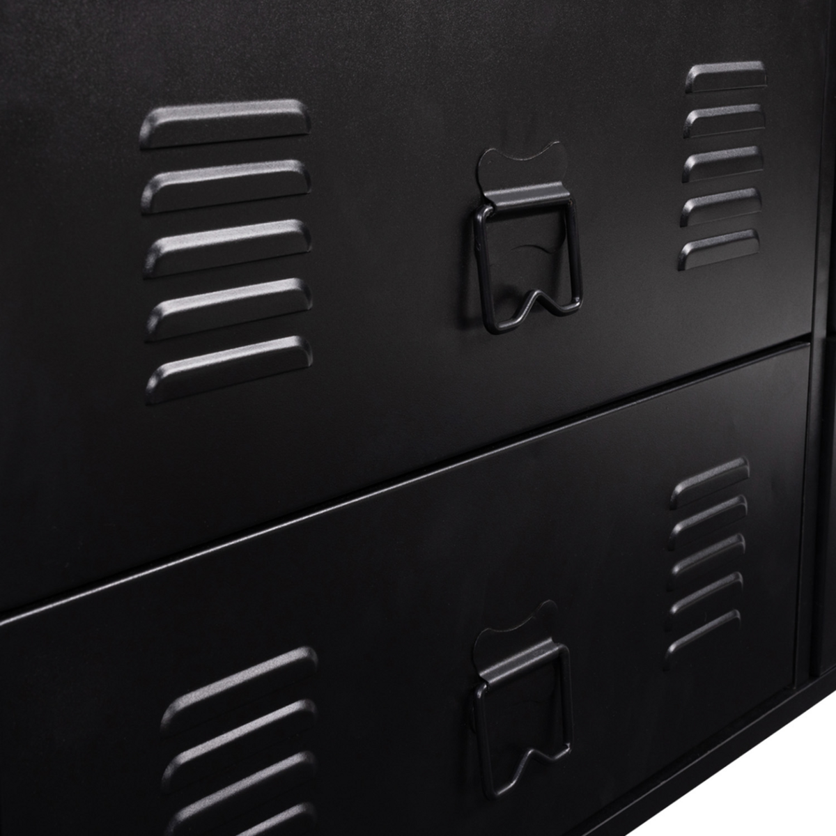 ID MARKET Commode 4 tiroirs ESTER 115 cm métal noir et plateau façon hêtre avec niche design industriel