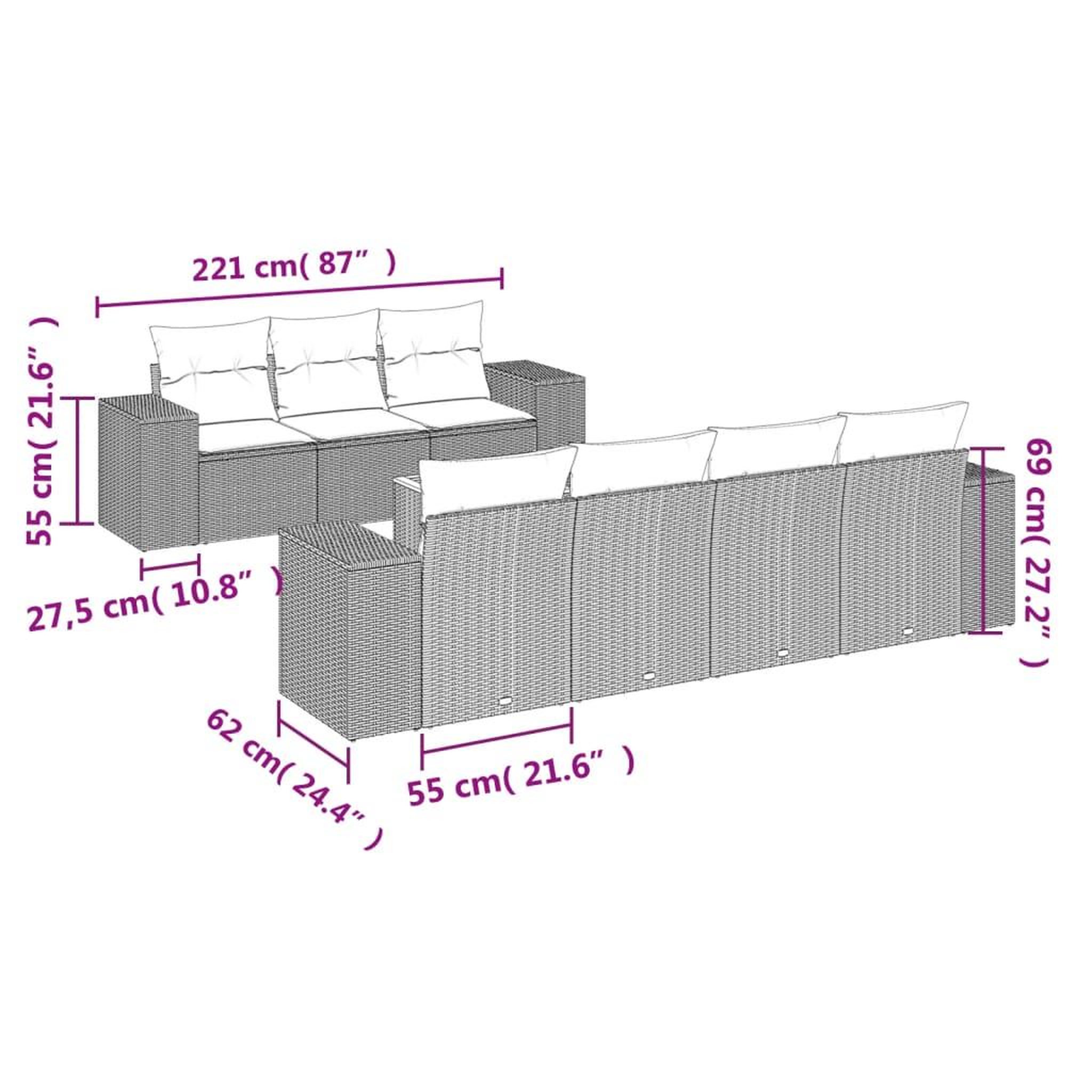 Voir la diapositive 4 : VIDAXL Salon de jardin 8 pcs avec coussins gris resine tressee