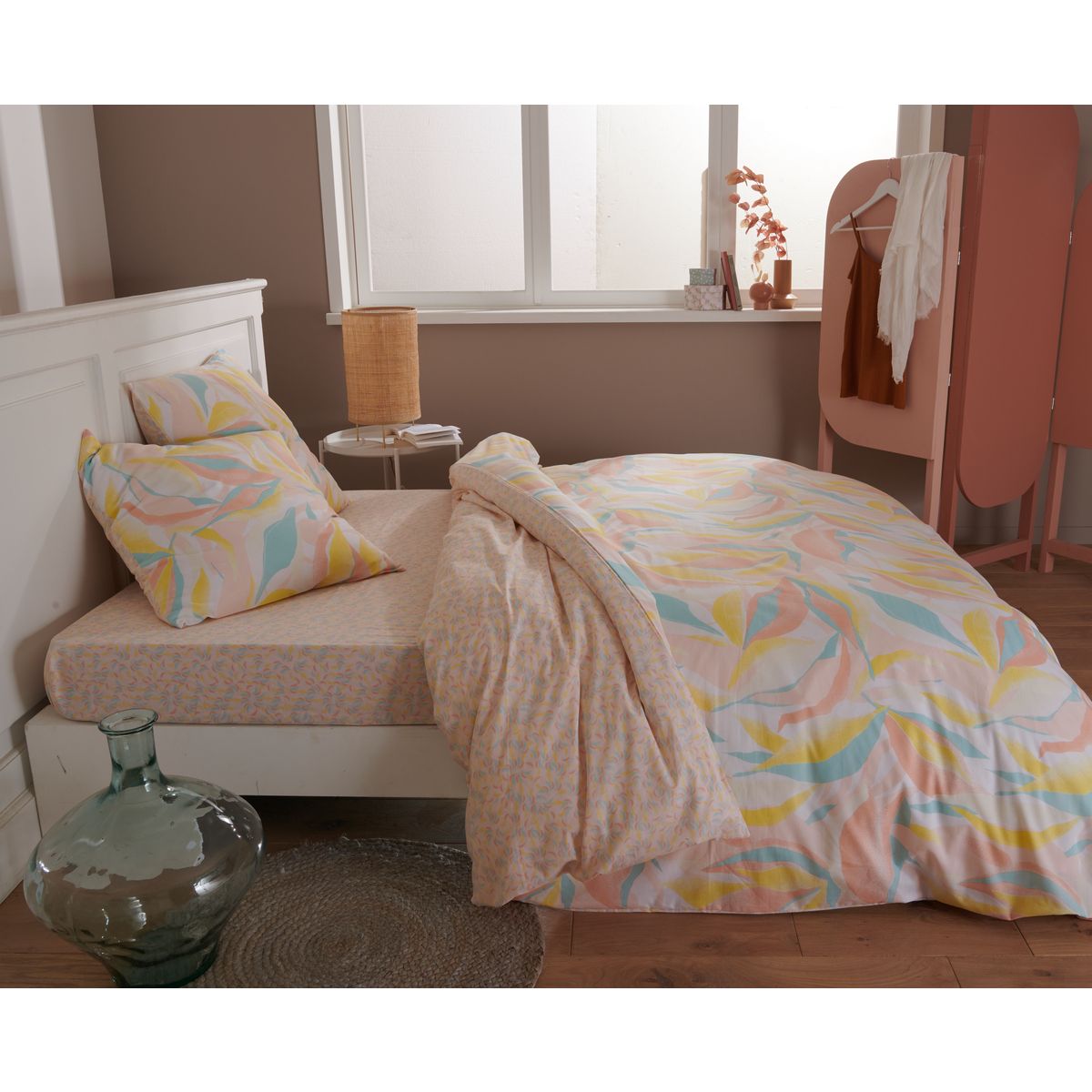 Parure housse de couette florale  polyester recycle et coton JULIAN