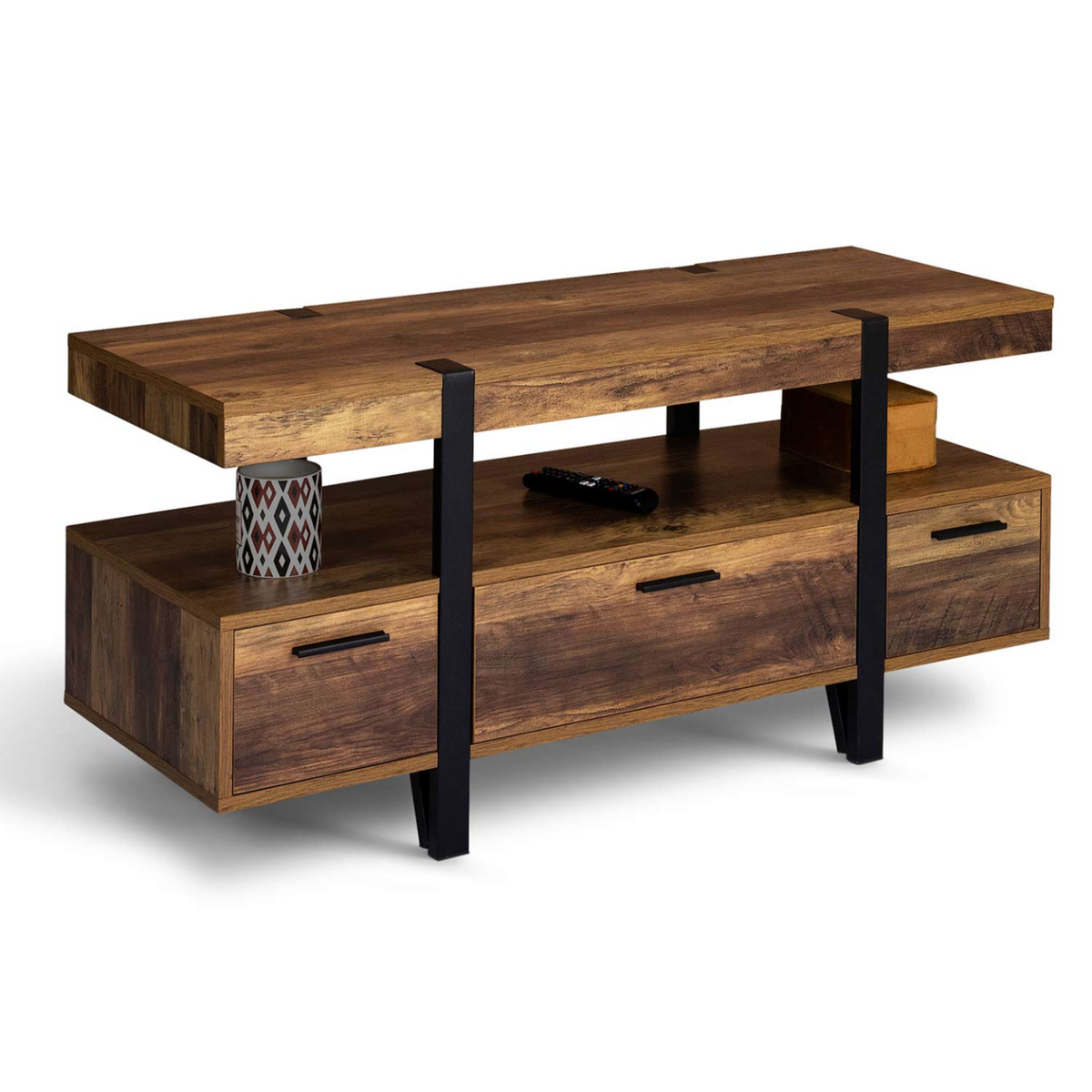 ID MARKET Meuble TV 113 cm AUSTRIA avec tiroirs bois pieds épingle