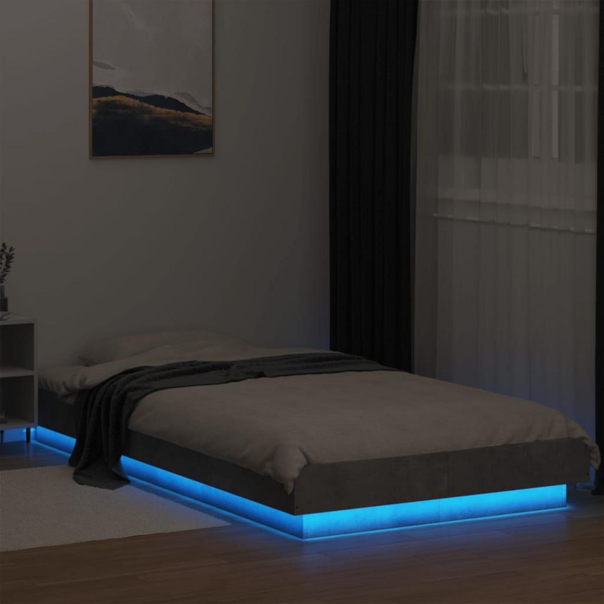 VIDAXL Cadre de lit et lumieres LED sans matelas gris beton 75x190 cm