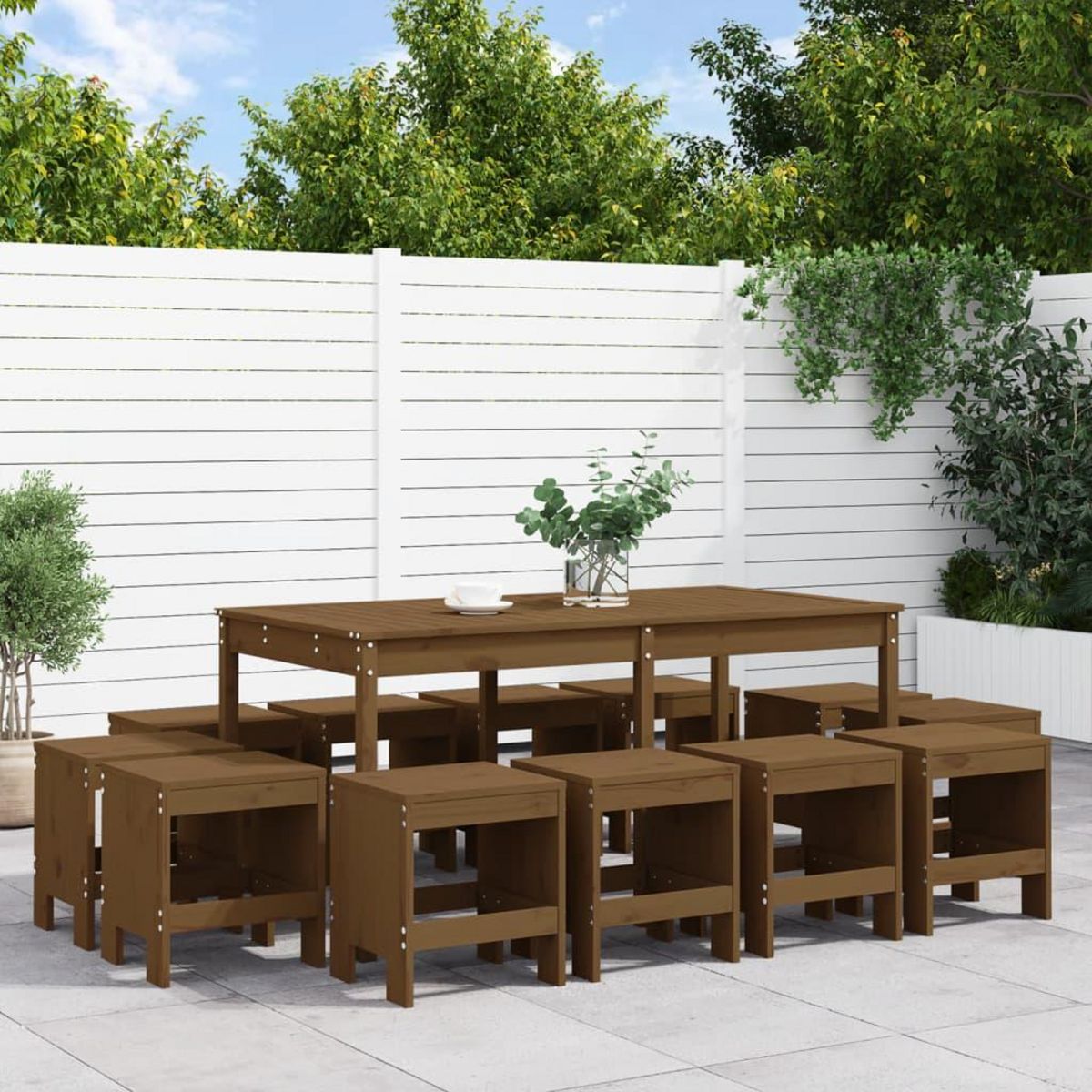 VIDAXL Ensemble a manger de jardin 13 pcs marron miel bois pin massif