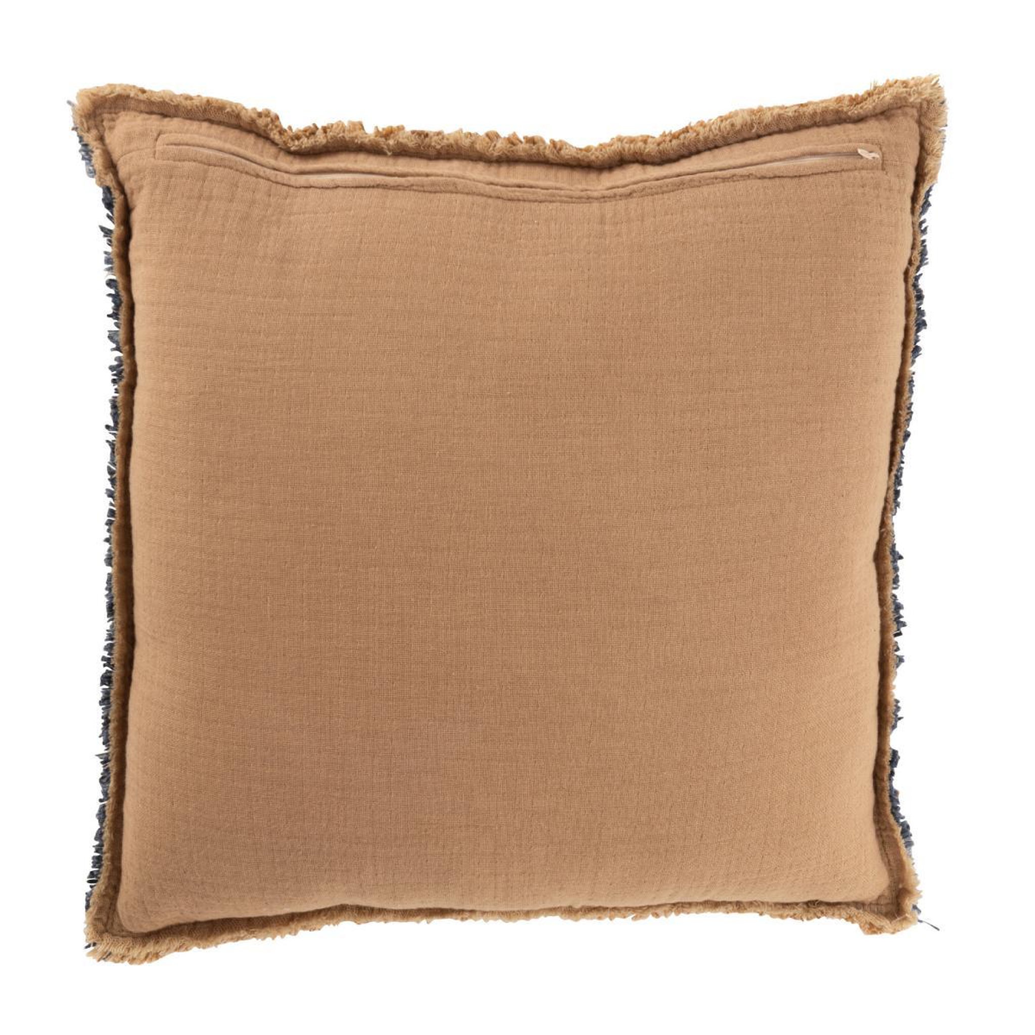 Voir la diapositive 2 : J-LINE Coussin déco  effiloché  45x45cm marron & bleu