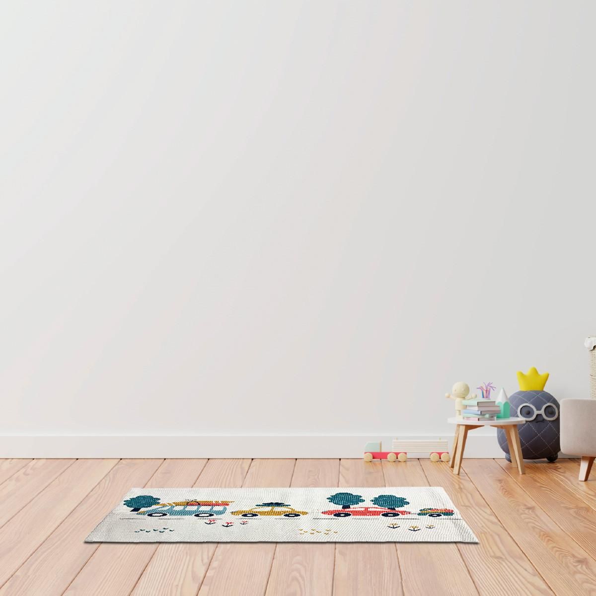 FUTURE HOME Tapis enfant voiture en coton canvas 60x90cm