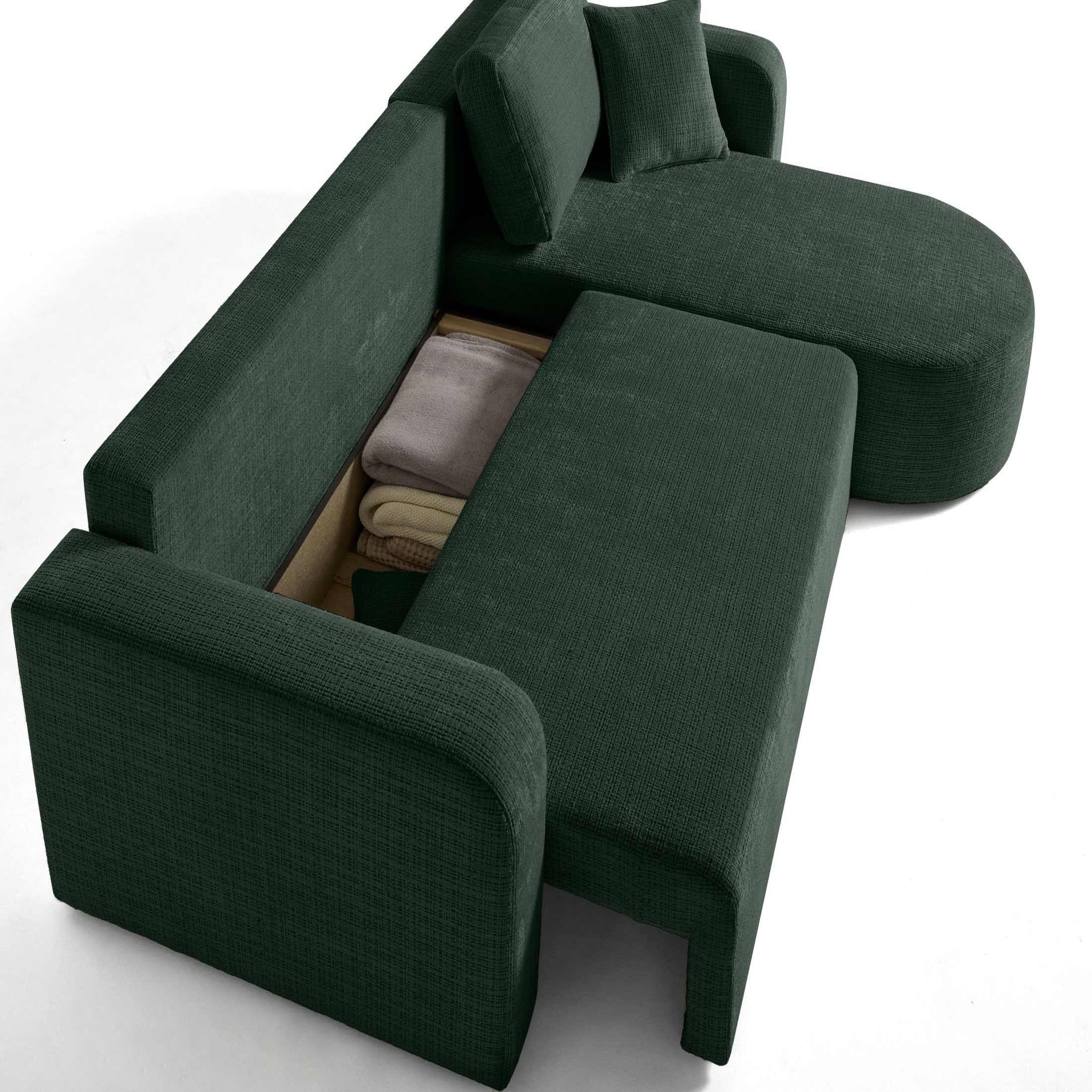 Voir la diapositive 3 : BEST MOBILIER Miro - canapé d'angle réversible - 4 places - convertible avec coffre - en velours texturé