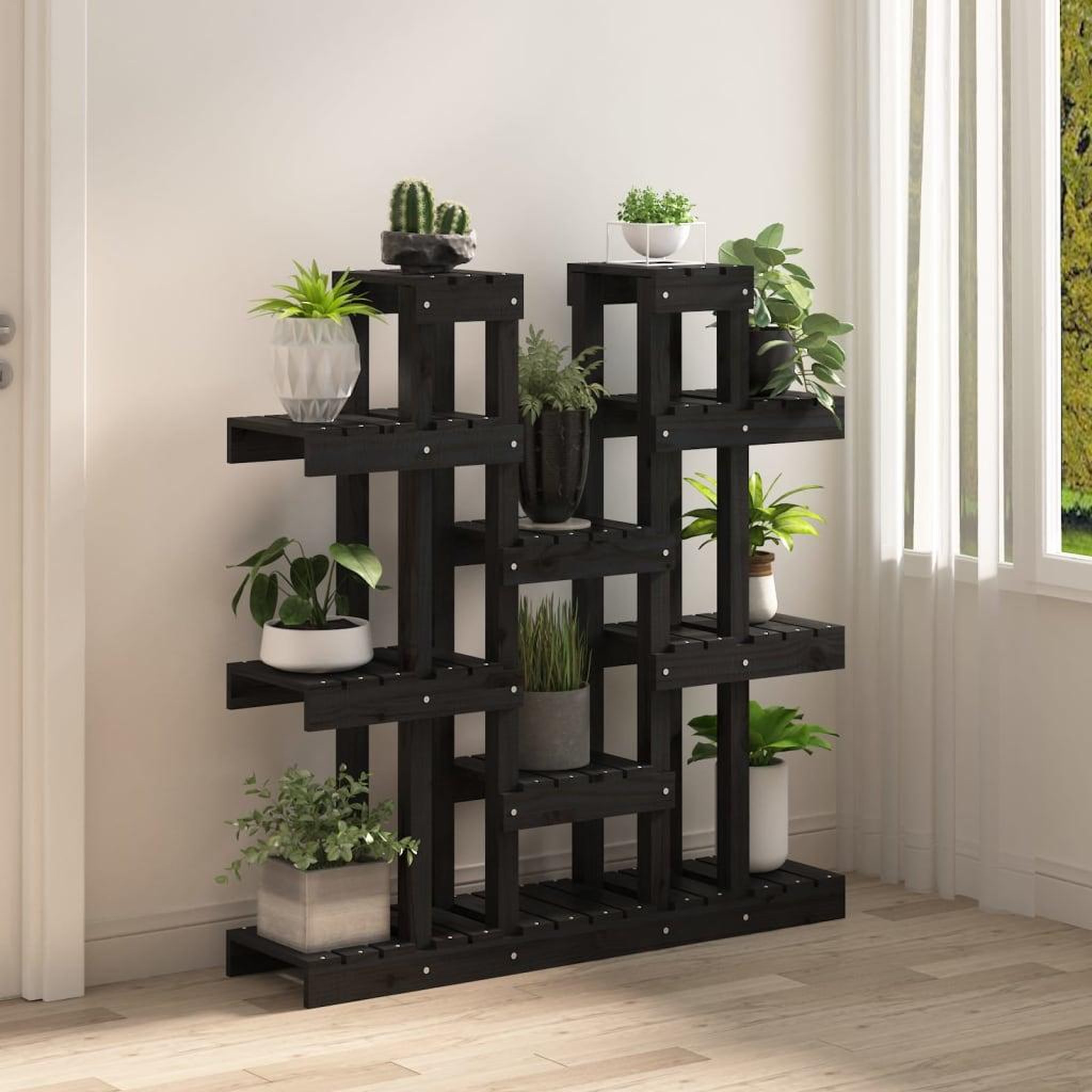 Voir la diapositive 3 : VIDAXL Support a plantes Noir 104,5x25x109,5 cm Bois massif de pin