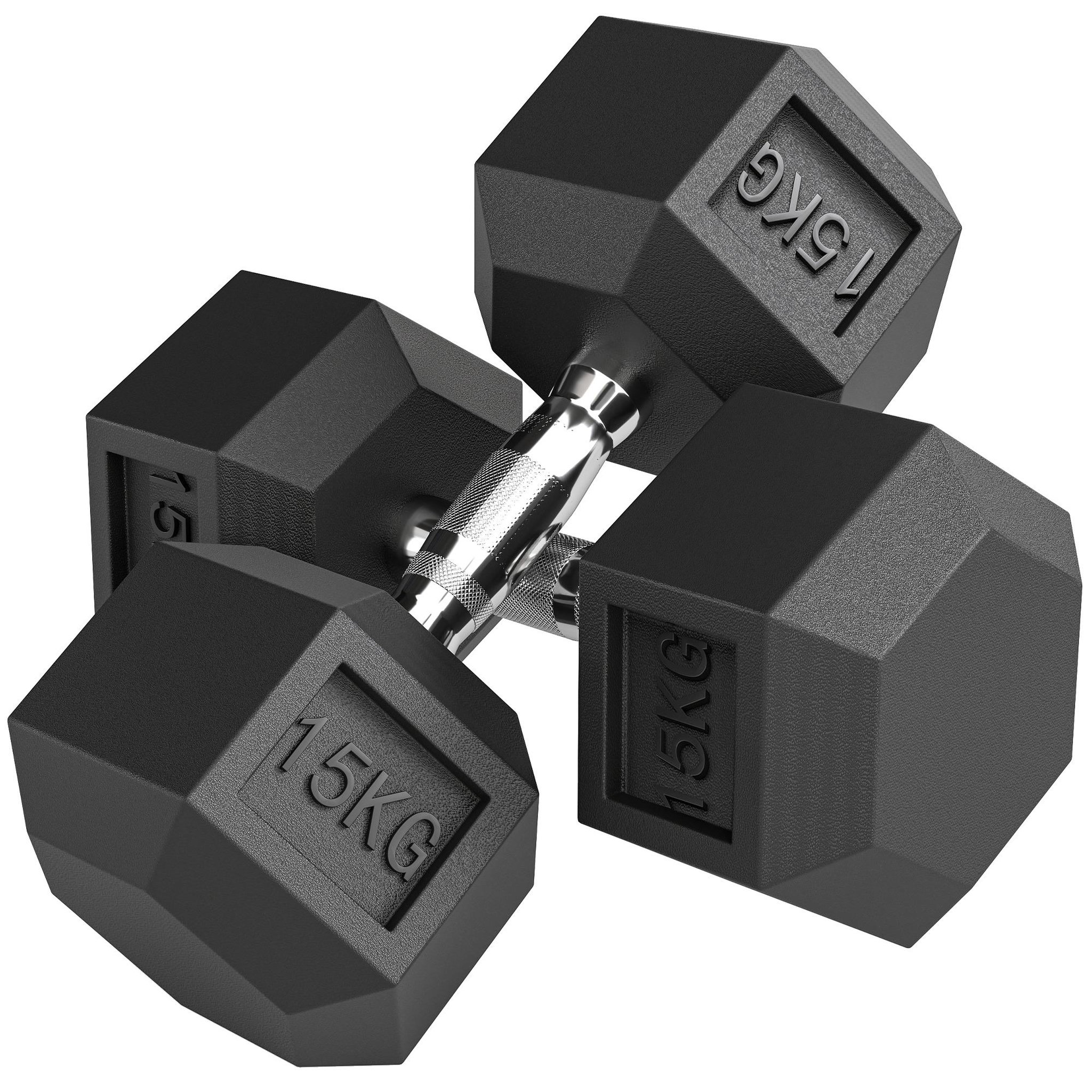 HOMCOM Lot de 2 haltères courtes poids total 30 kg - entraînement musculaire & haltérophilie - acier caoutchouc noir