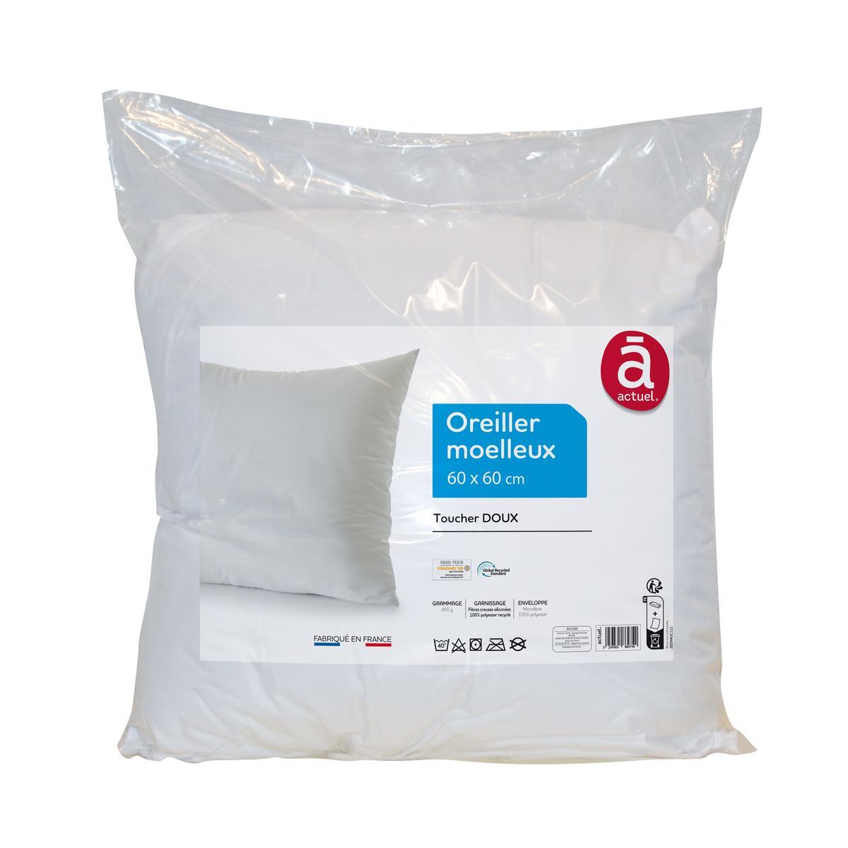 ACTUEL Oreiller confort moelleux en microfibre toucher doux 