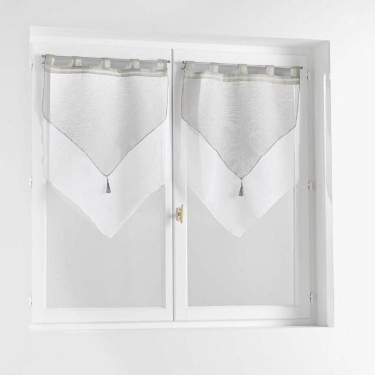 Paris Prix Paire de Voilages  Duetto  60x160cm Gris & Blanc