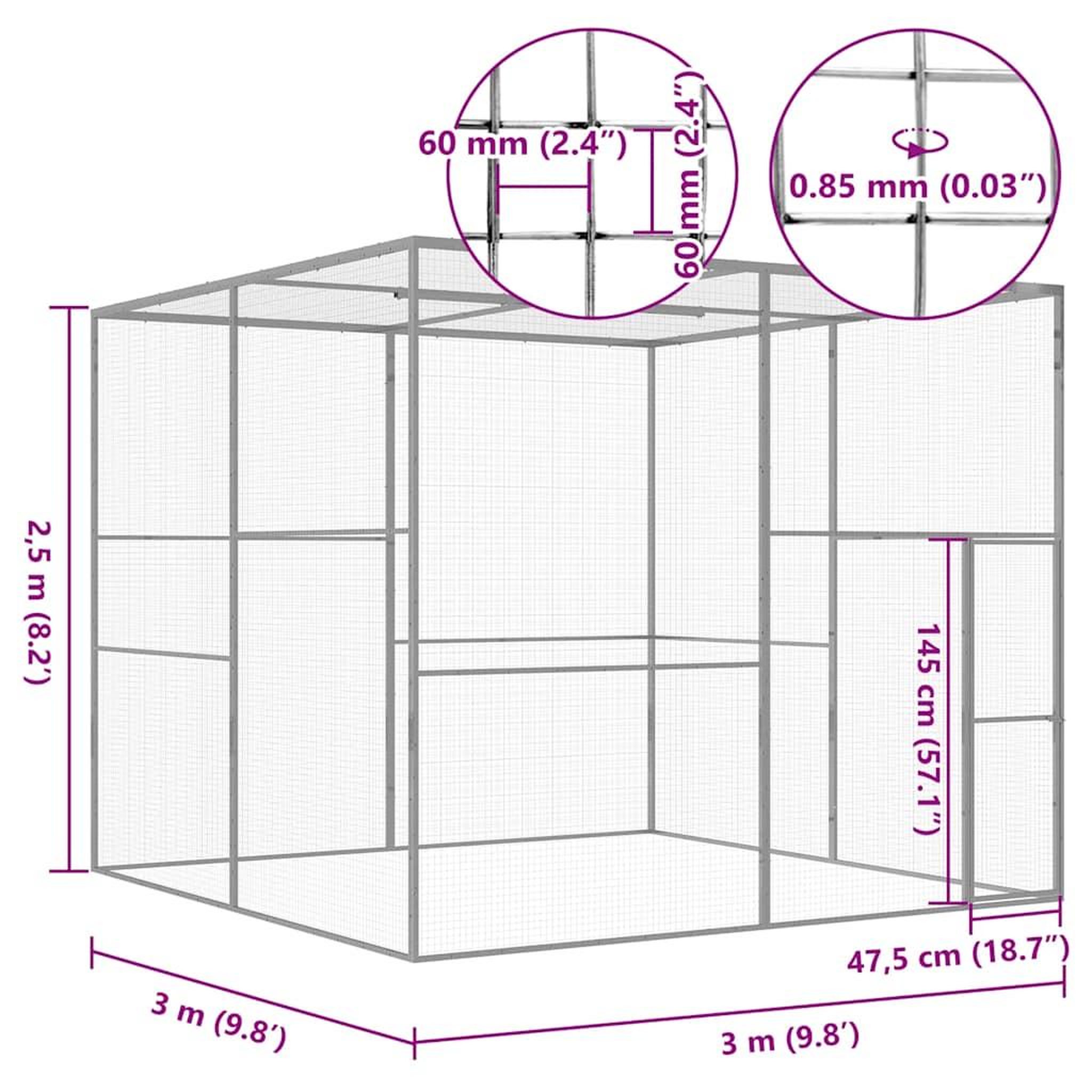 Voir la diapositive 5 : VIDAXL Cage pour chat 3x3x2,5 m Acier galvanise