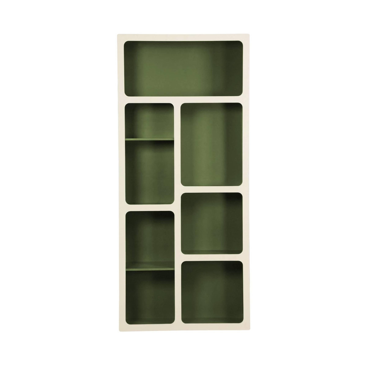 SWEEEK Etagère bibliothèque organique décor bois 8 compartiments kaki - Agatha