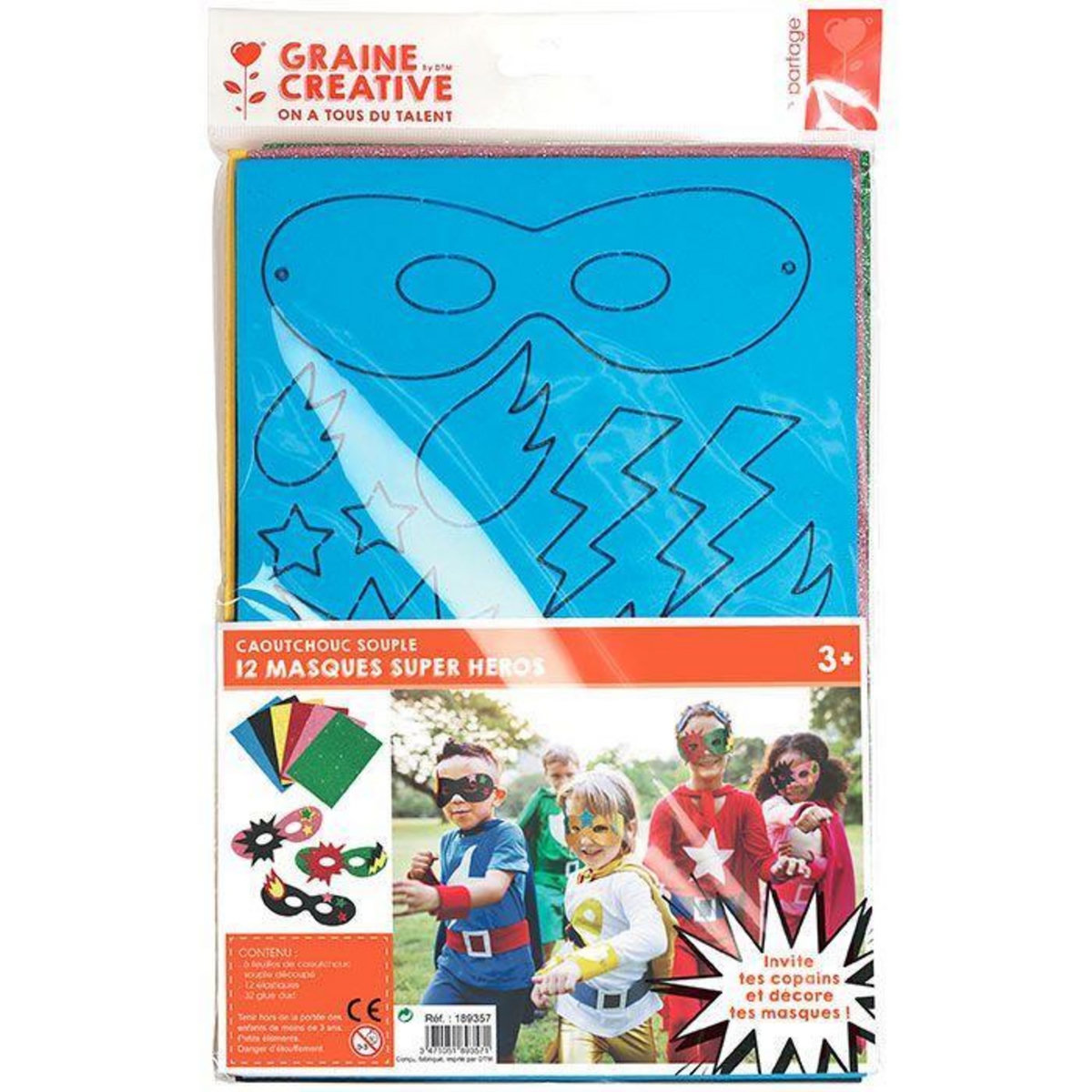 Graine créative 12 masques en caoutchouc souple - Super Héros