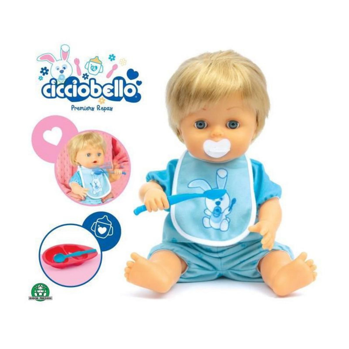  Cicciobello, Premiers Repas, poupon 30 cm, Apprend a manger tout seul, Necessaire pour le repas, Jouet pour enfants des 2 ans, C