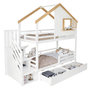 Voir la diapositive 1 : MERAX Lit superposé 90x200cm coloris blanc+naturel pin et mdf