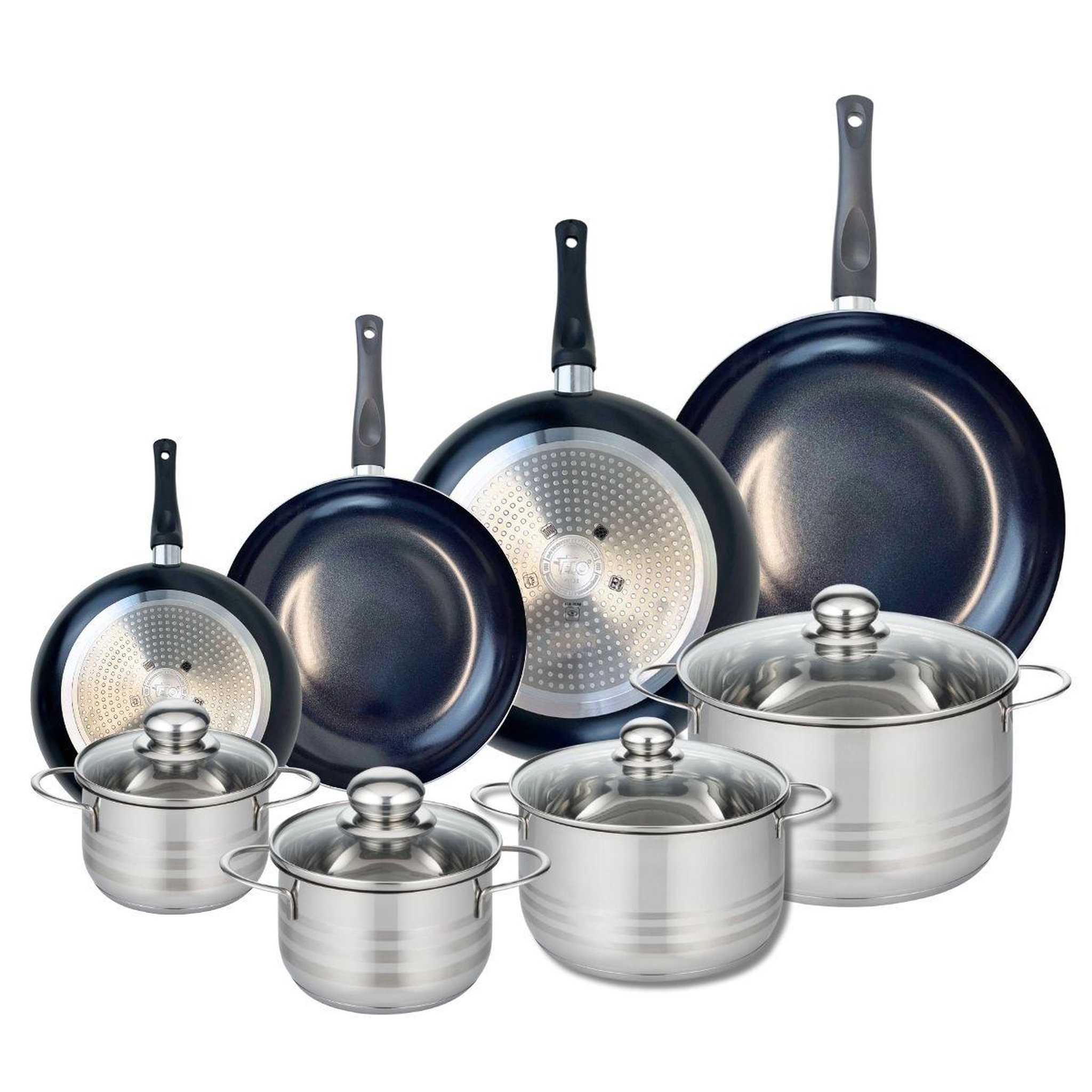 ELO Ensemble de 4 poêles de cuisson 20, 24, 28 et 32 cm et 4 faitouts 14, 16, 20 et 24 cm elo prima brillant