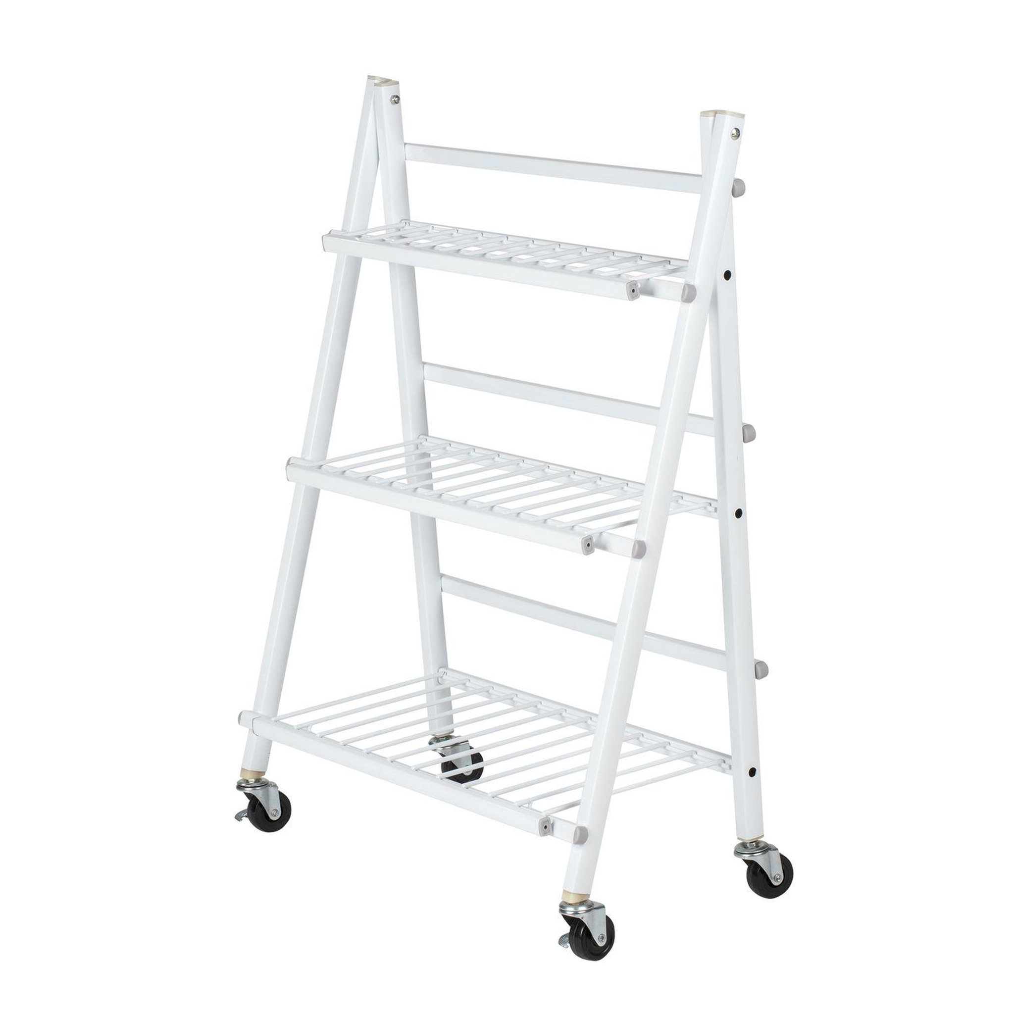 Wenko Escalier pliables pour fleurs et plantes avec 4 roues - en métal - Blanc
