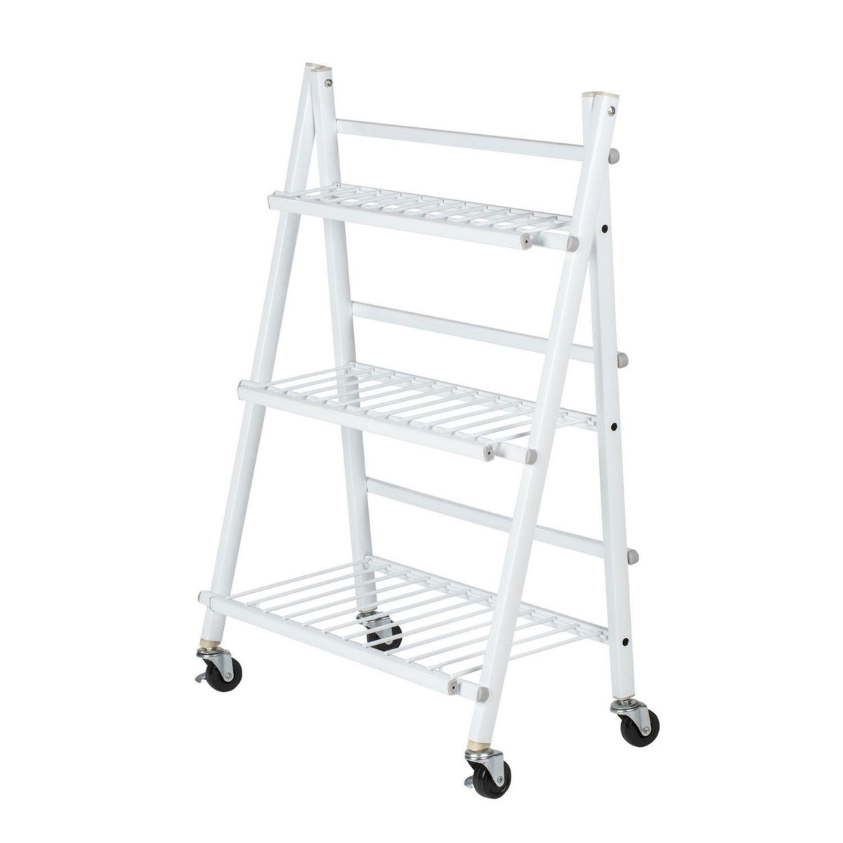 Wenko Escalier pliables pour fleurs et plantes avec 4 roues - en métal - Blanc