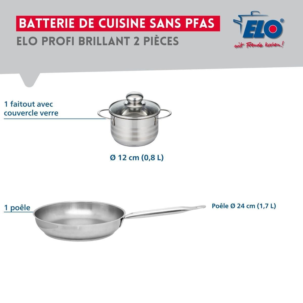 ELO Ensemble de 1 Poêle de cuisson 24 cm et 1 faitout 12 cm Elo Profi Brillant