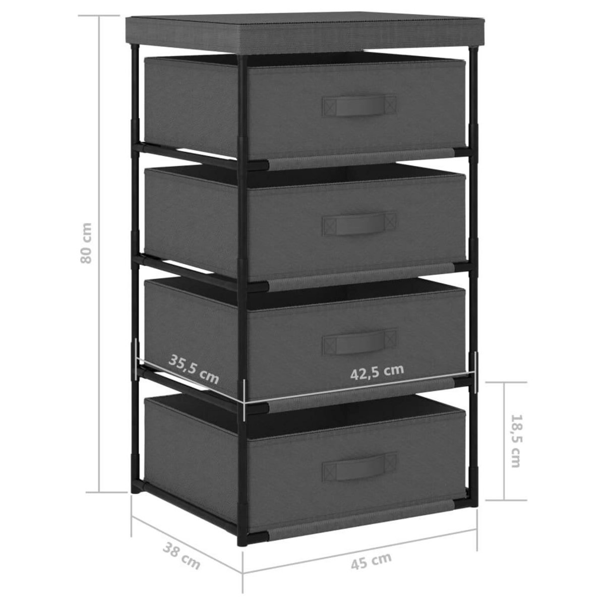 VIDAXL Etagere de rangement avec 4 paniers en tissu Acier Gris