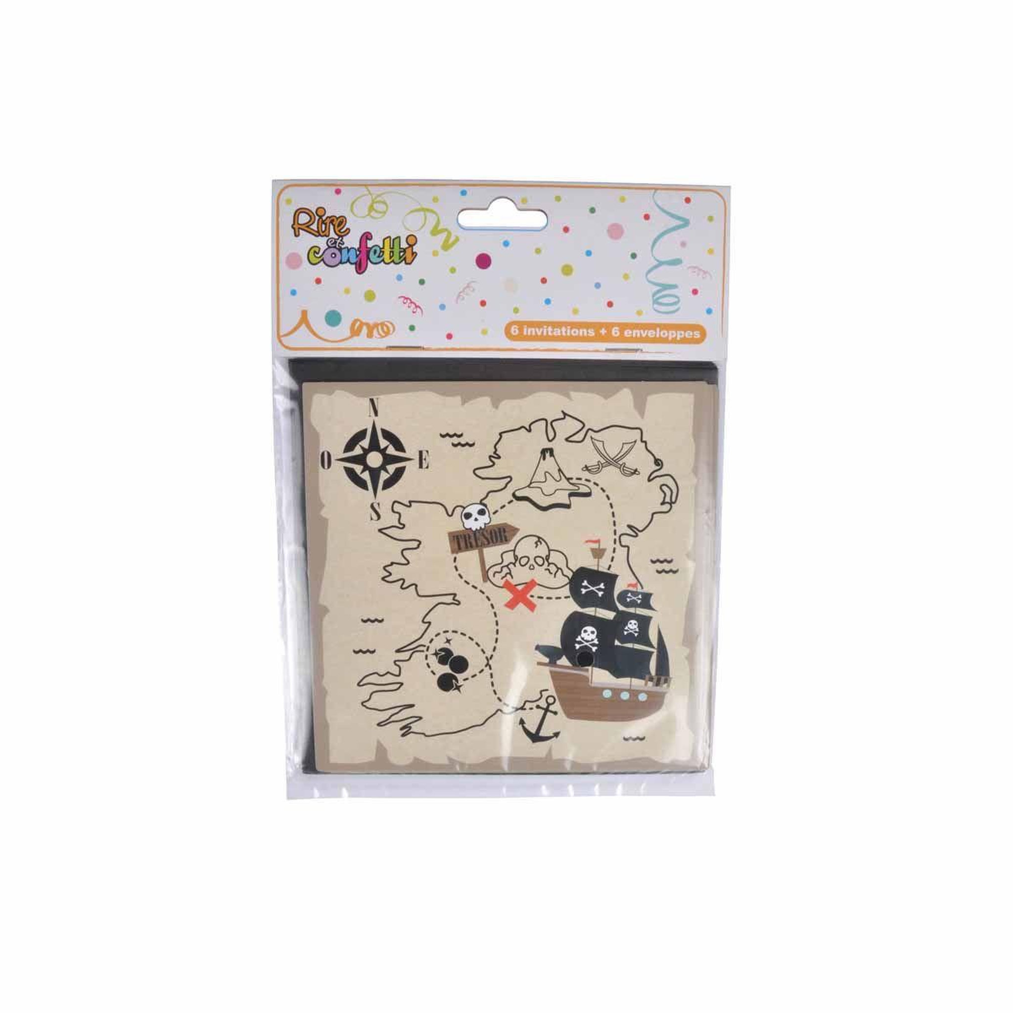 Voir la diapositive 2 : HOMEA Lot de 6 Invitations d'Anniversaire  Pirates  Noir