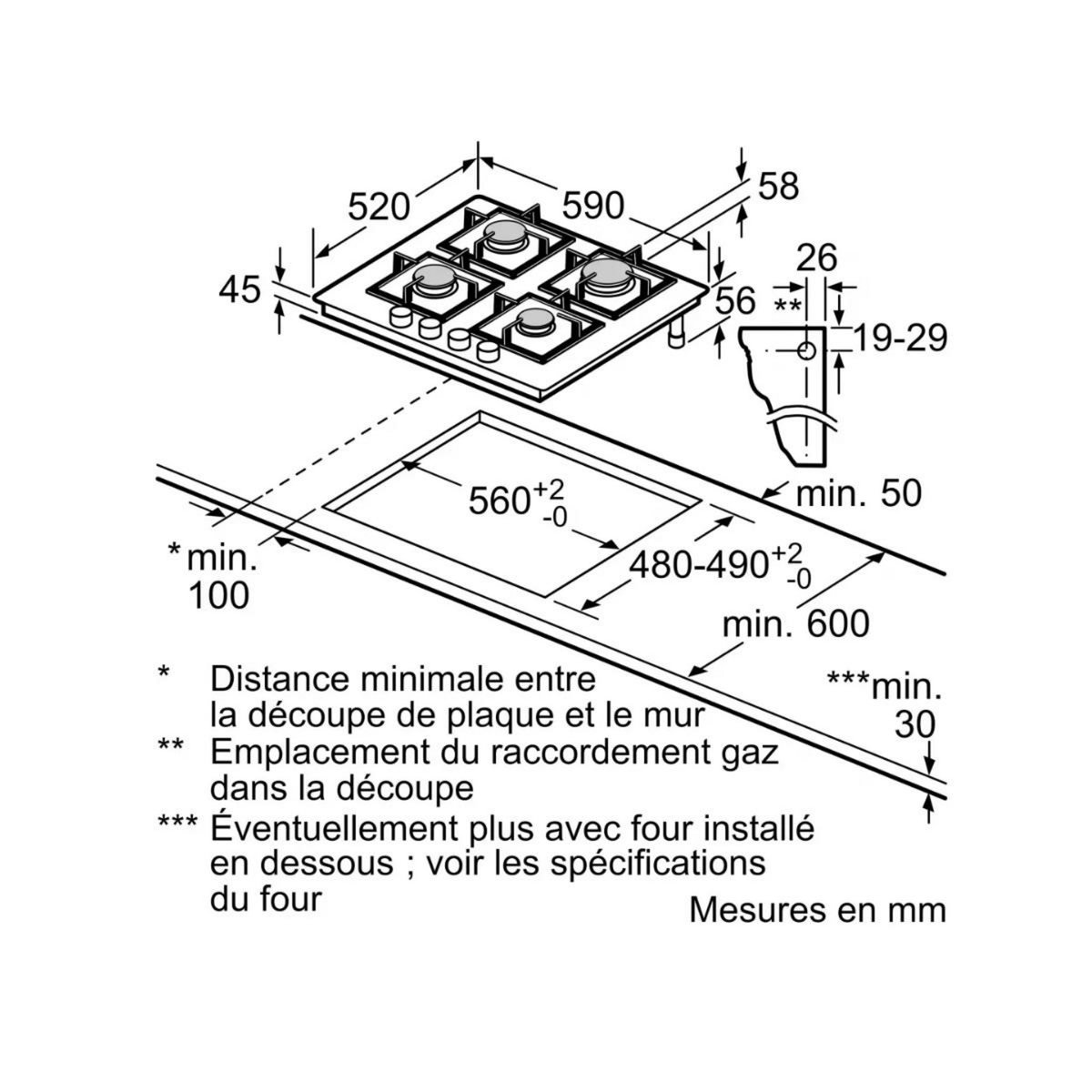 Siemens Plaque de cuisson gaz 60cm 4 feux 8000w noir - EP6A6PI40