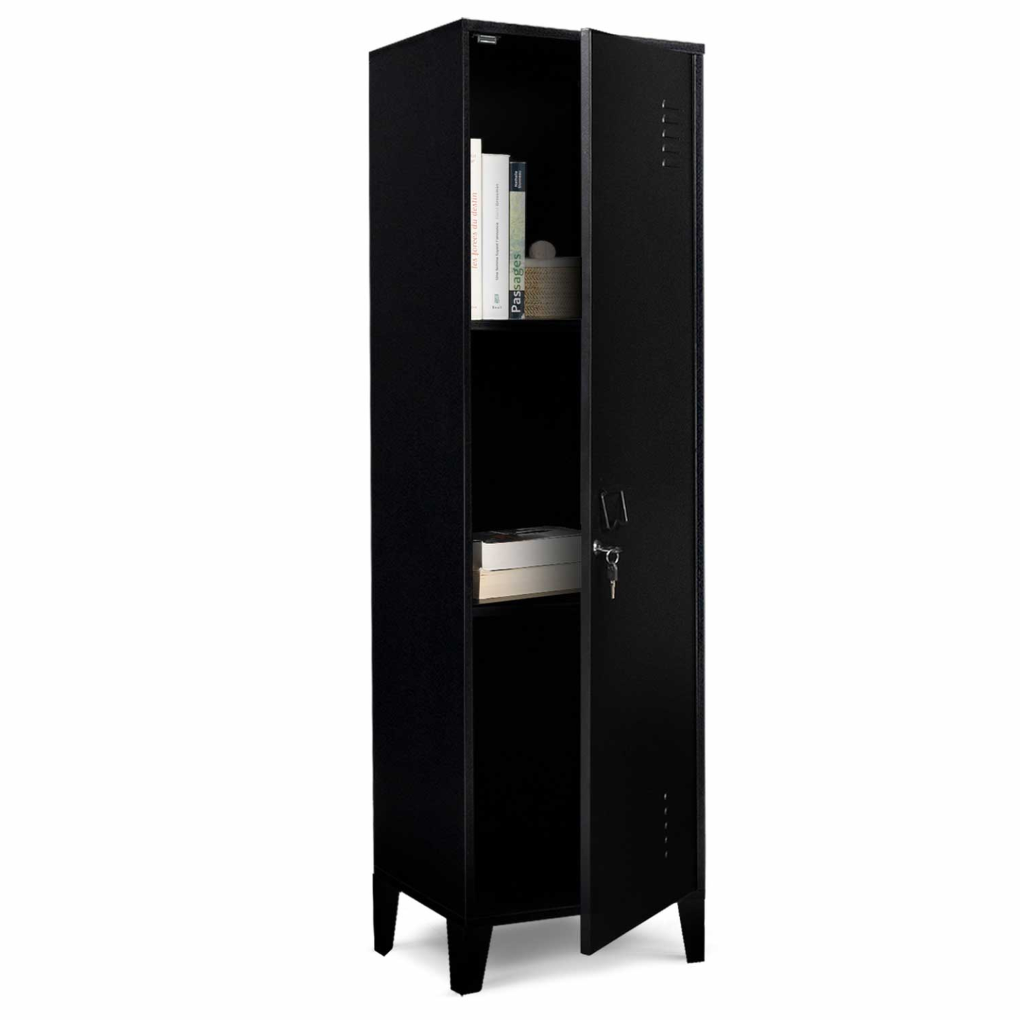 Voir la diapositive 4 : ID MARKET Armoire vestiaire ester 1 porte métal noir design industriel