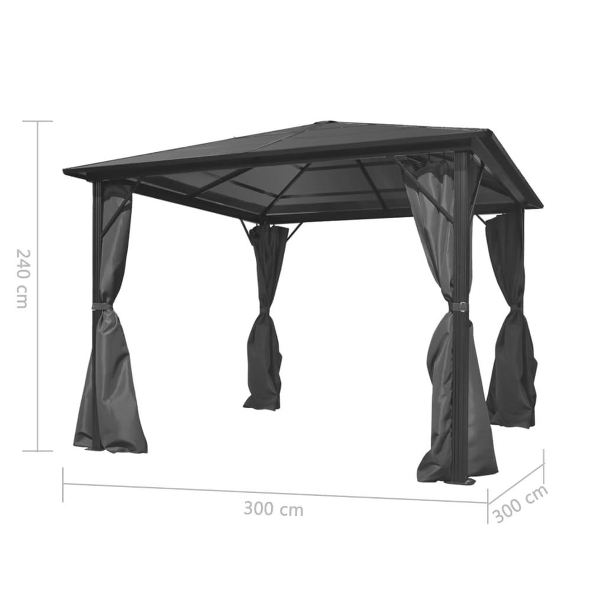 Voir la diapositive 5 : VIDAXL Belvedere avec rideau Anthracite Aluminium 300 x 300 cm