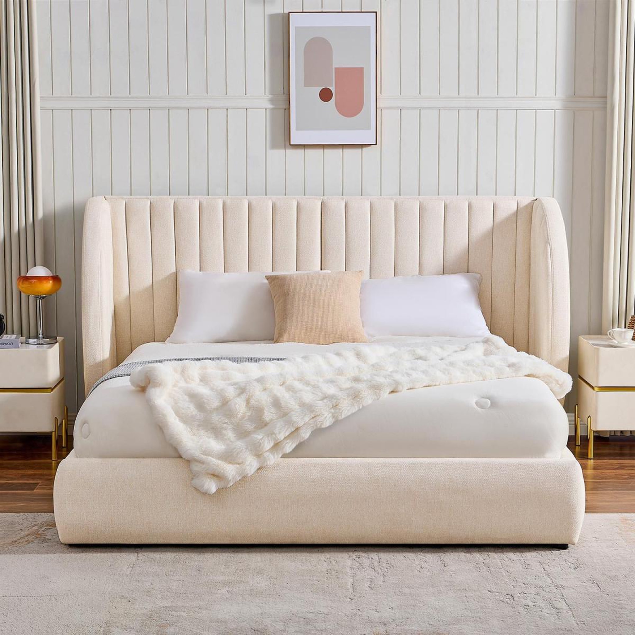 Voir la diapositive 4 : Paris Prix Lit coffre tête de lit modulable  comfy  160x200cm beige