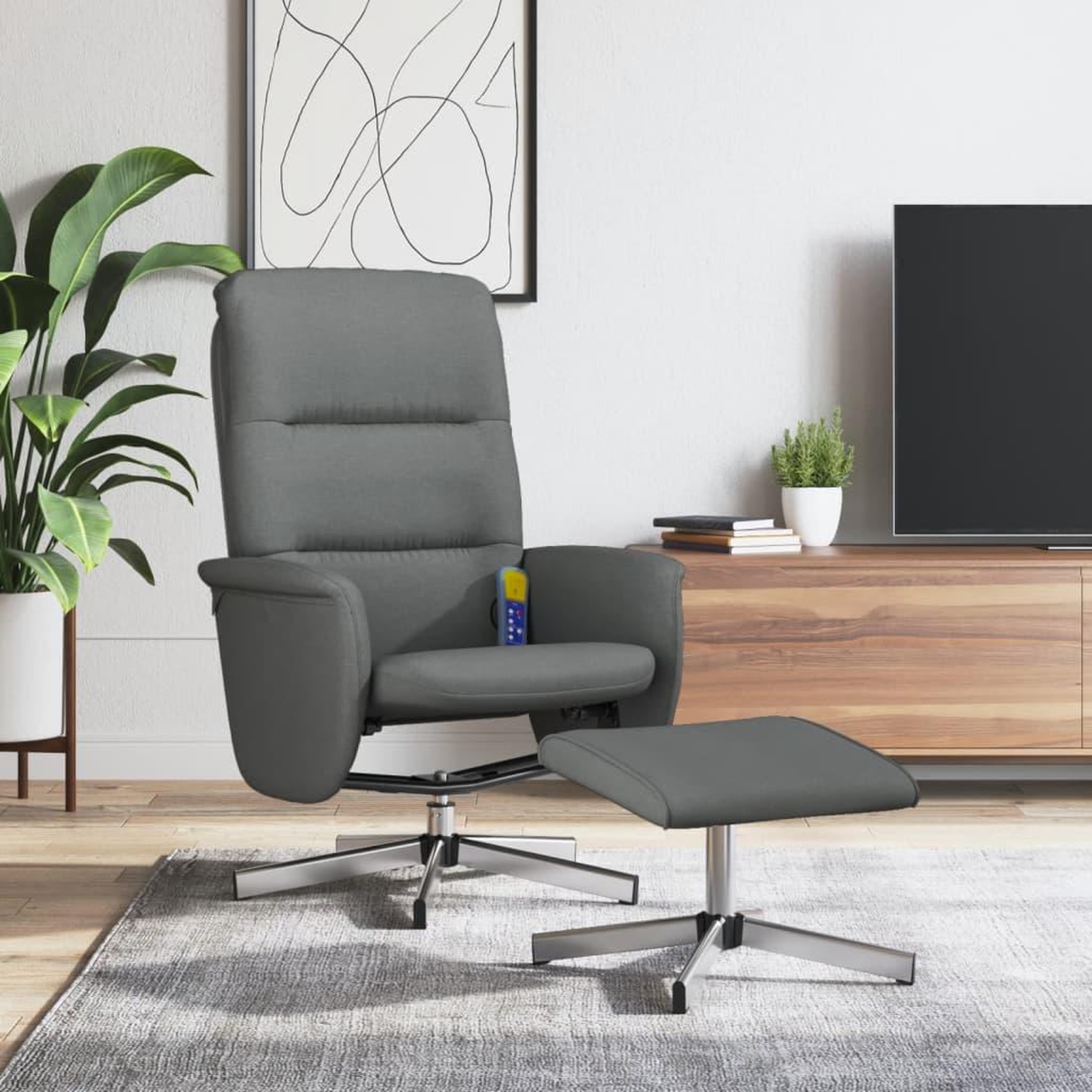 Voir la diapositive 1 : VIDAXL Fauteuil de massage inclinable et repose-pieds gris fonce tissu