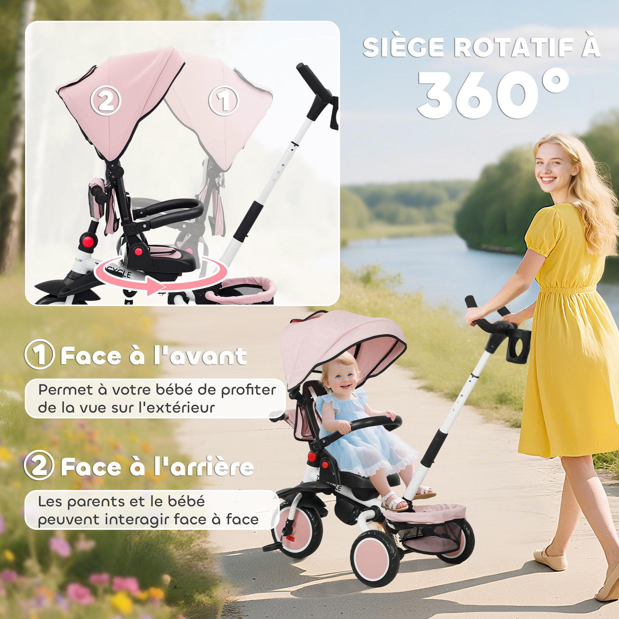 Voir la diapositive 4 : HOMCOM Tricycle évolutif pliable réglable 6 en 1 rose