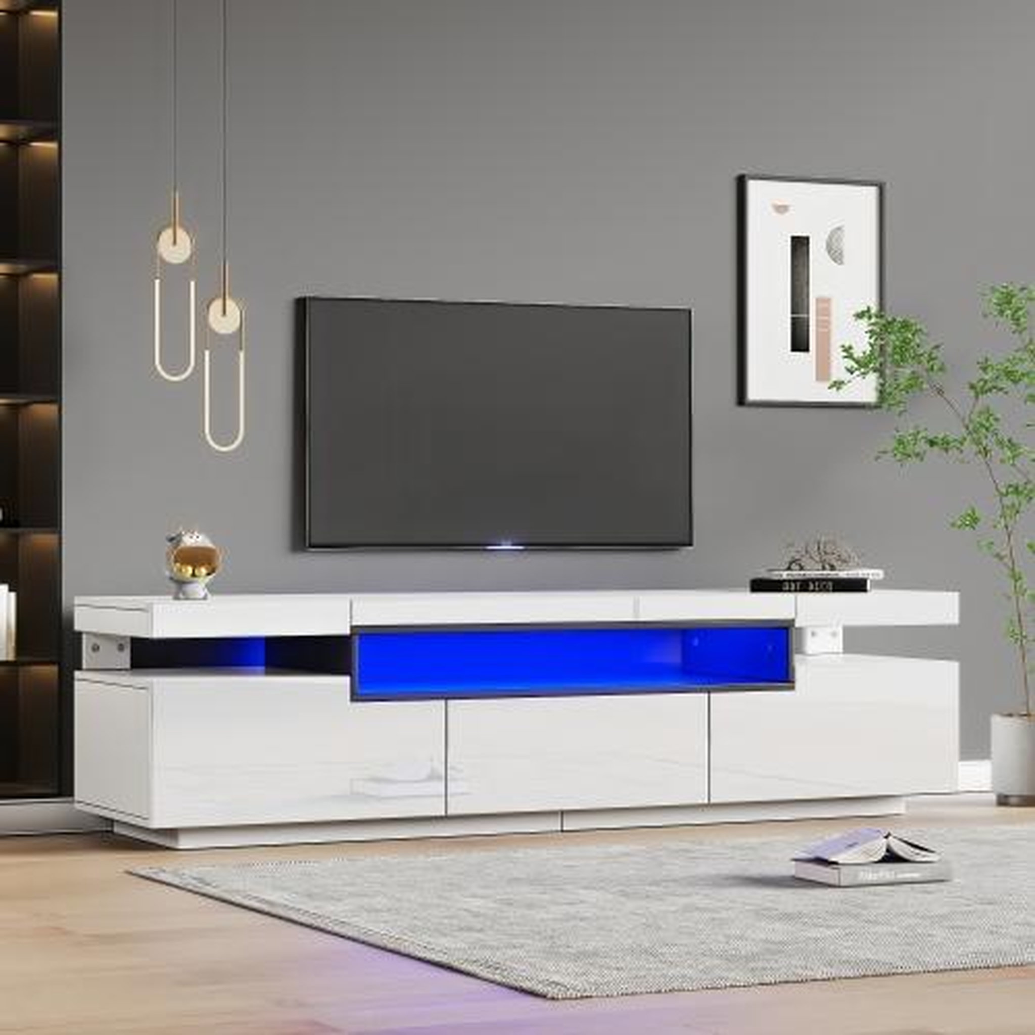 Voir la diapositive 5 : MERAX Meuble tv blanc 160 cm led panneau de particules