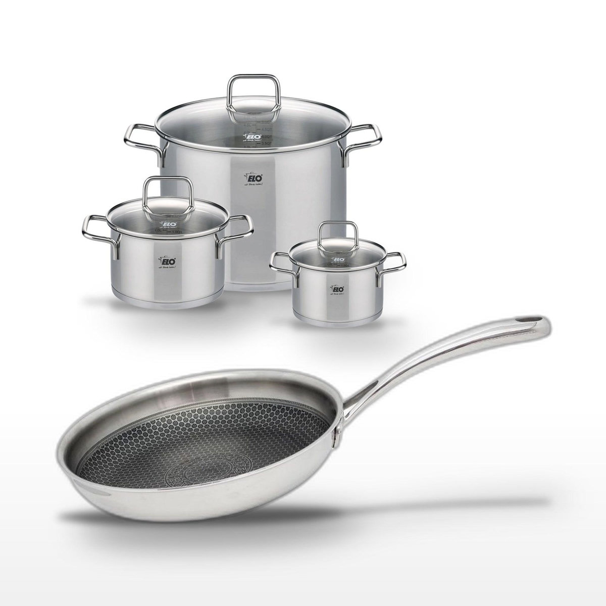 ELO Lot Faitouts 16/20/26cm & Poêle 24cm Elo Relief Evolution