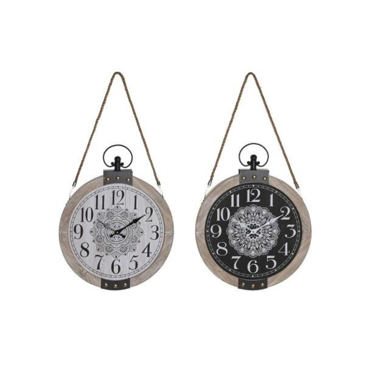 AAAAA Horloge de table DKD Home Decor 40 x 6,5 x 46 cm Noir Blanc Fer Mandala Bois MDF (2 Unités)