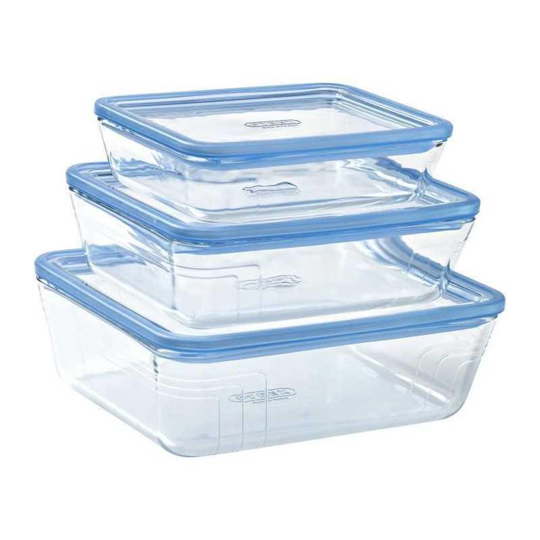 PYREX Pyrex zero plastic – set de 3 boîtes de conservation rectangulaires en verre borosilicate, 0,8 l, 1,5 l et 2,6 l