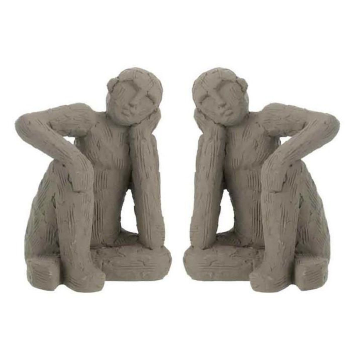 Paris Prix Lot de 2 Serre-Livres en Ciment  Assis  25cm Gris