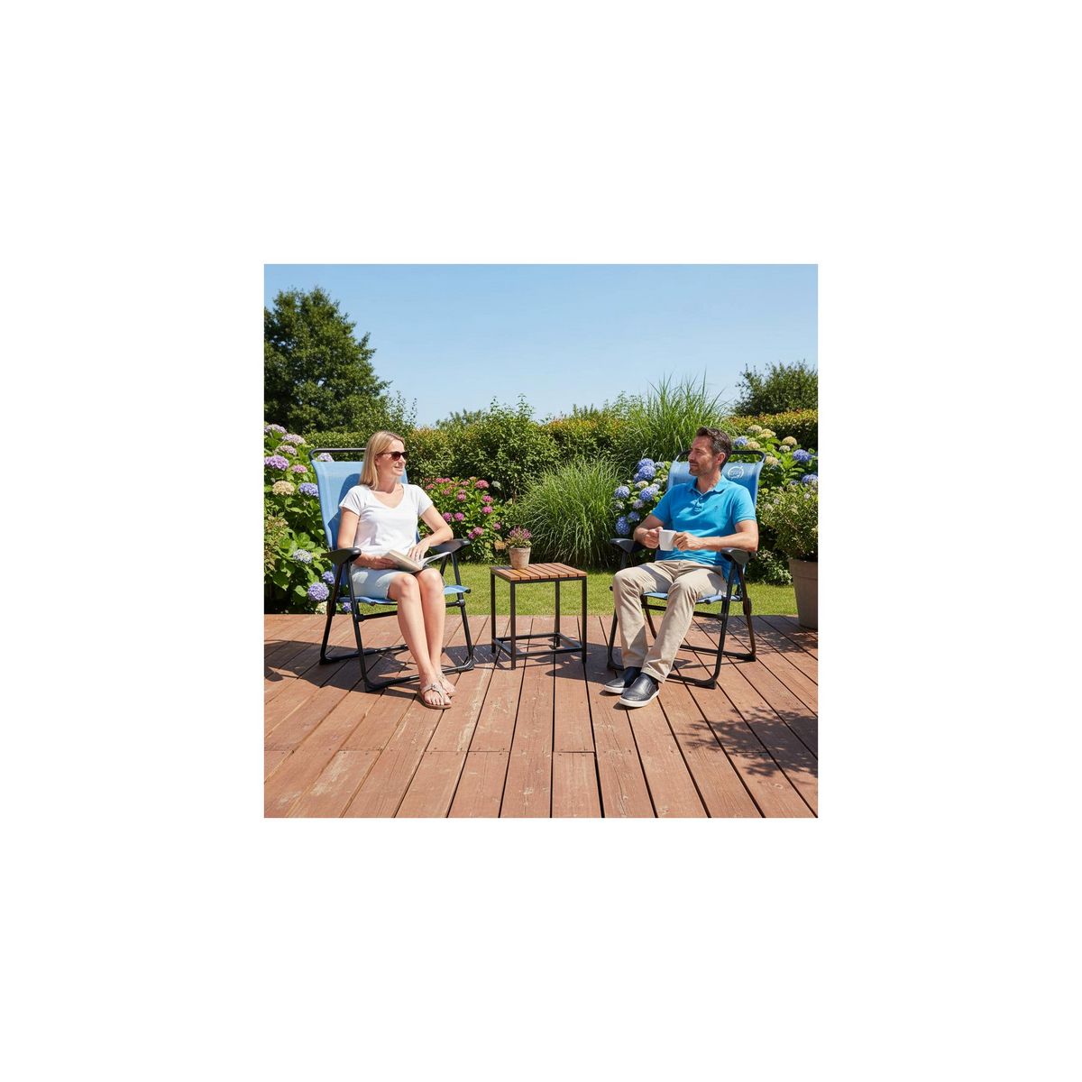 O'Camp Fauteuil de camping 5 positions pliable - O'Camp - Bleu - Dimensions : 70 x 105 x 62 cm