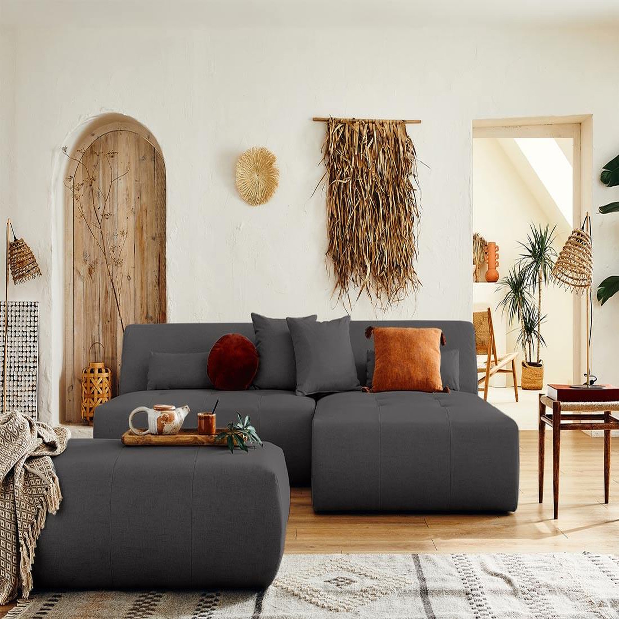 Voir la diapositive 3 : LISA DESIGN Onyx - canapé modulable d'angle réversible 4 places - en tissu