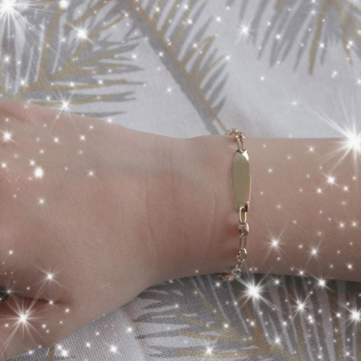 L'ATELIER D'AZUR Bracelet Enfant Or Tricolore - Jaune, Blanc, Rose - Gourmette - Maille Grain de Café - Gravure Offerte