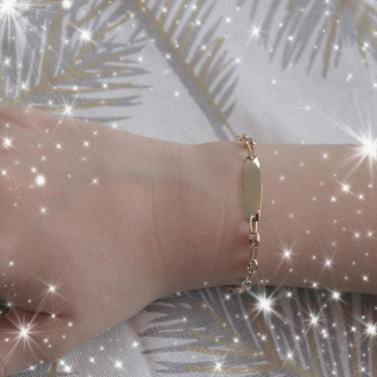 L'ATELIER D'AZUR Bracelet Enfant Or Tricolore - Jaune, Blanc, Rose - Gourmette - Maille Grain de Café - Gravure Offerte