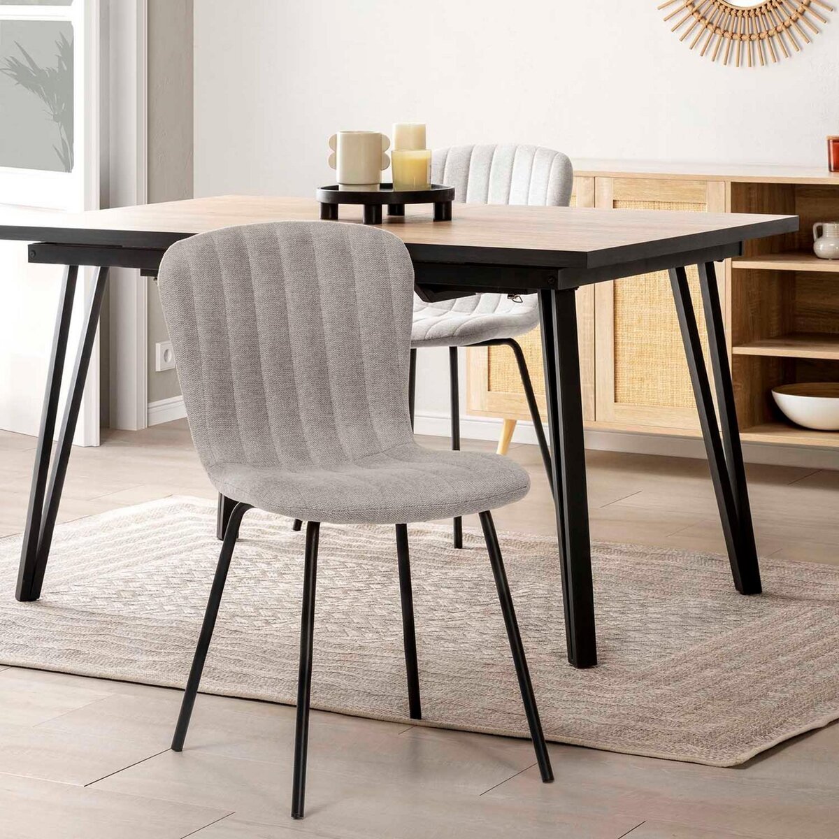 VS VENTA-STOCK Pack 4 chaises Lucky recouvertes de tissu gris clair