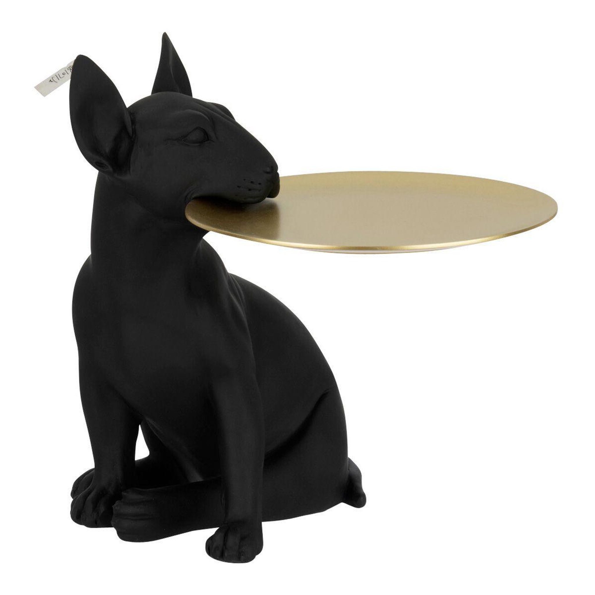 J-LINE Statuette déco  chien plateau  28cm noir