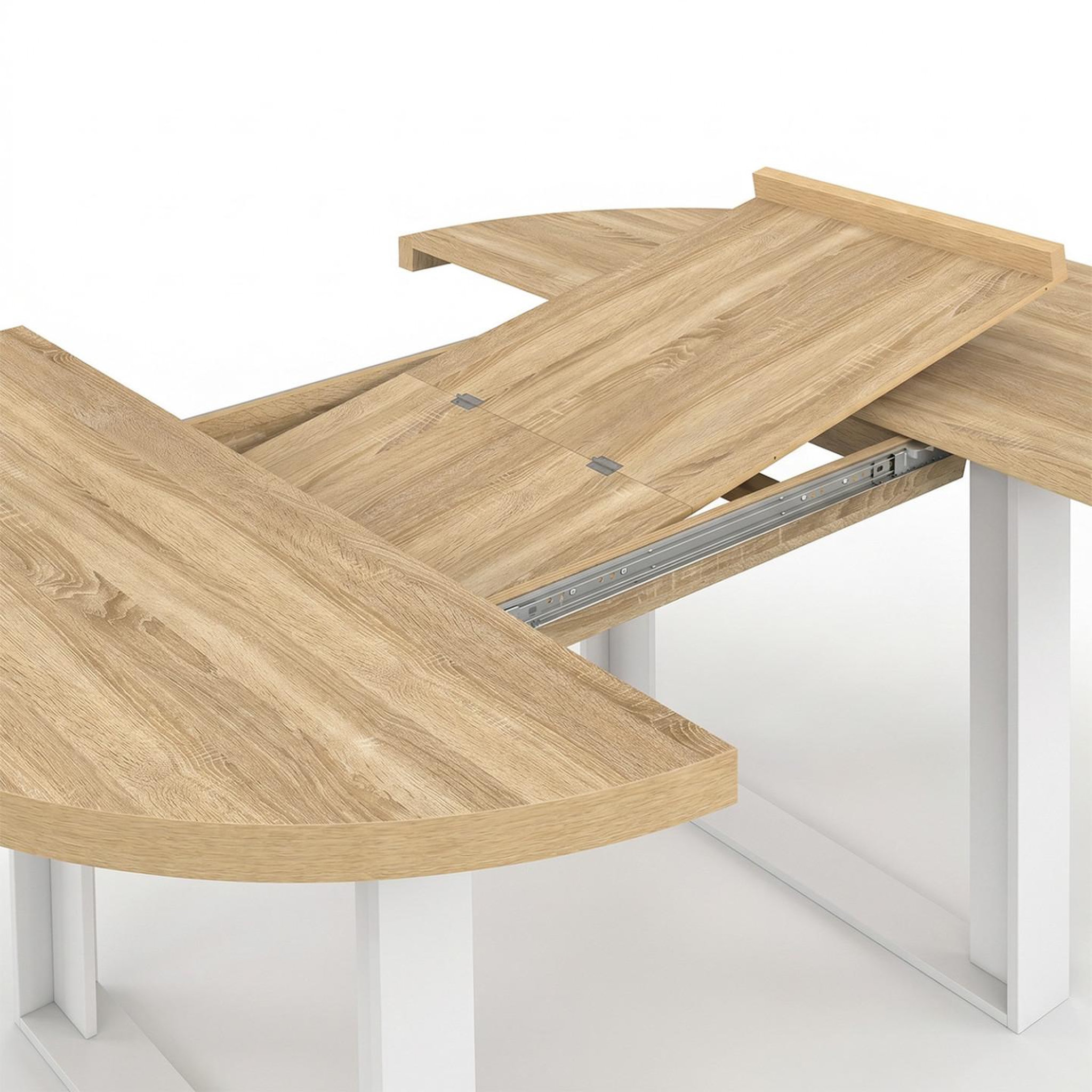 Voir la diapositive 6 : ID MARKET Table à manger extensible ronde phoenix 6-10 personnes bois et blanc 140-200 cm