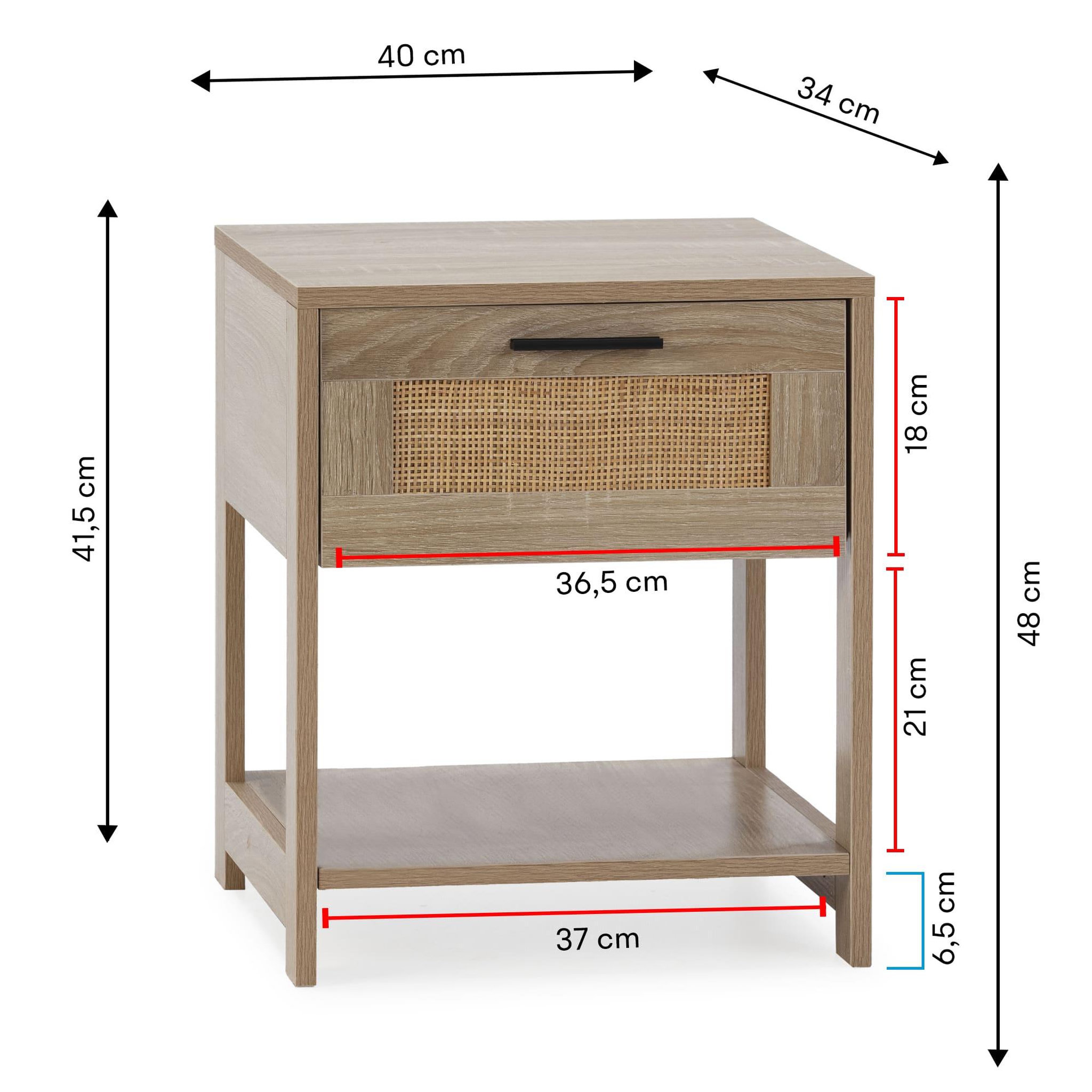Voir la diapositive 5 : VS VENTA-STOCK Table de chevet Dalia 1 tiroir couleur chêne, 40 x 40 x 48 cm