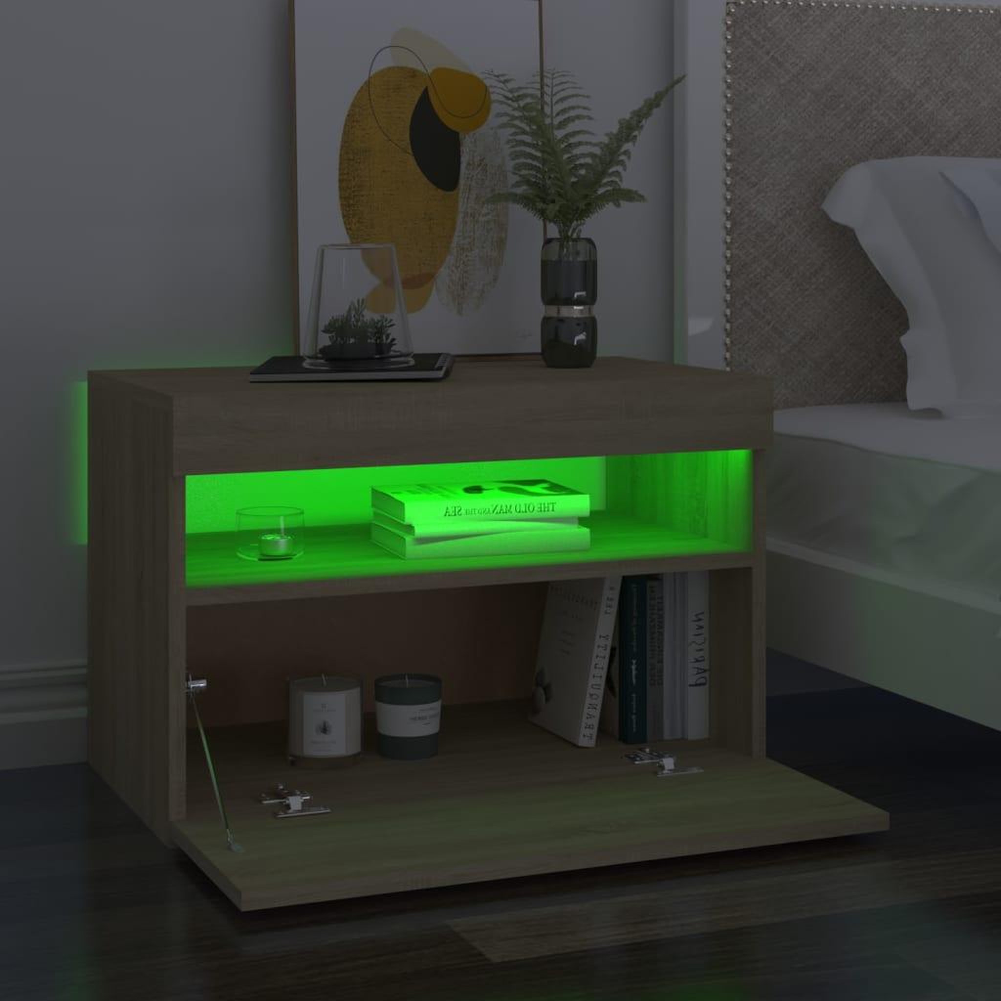 Voir la diapositive 5 : VIDAXL Tables de chevet a LED 2 pcs Chene sonoma 60x35x40 cm