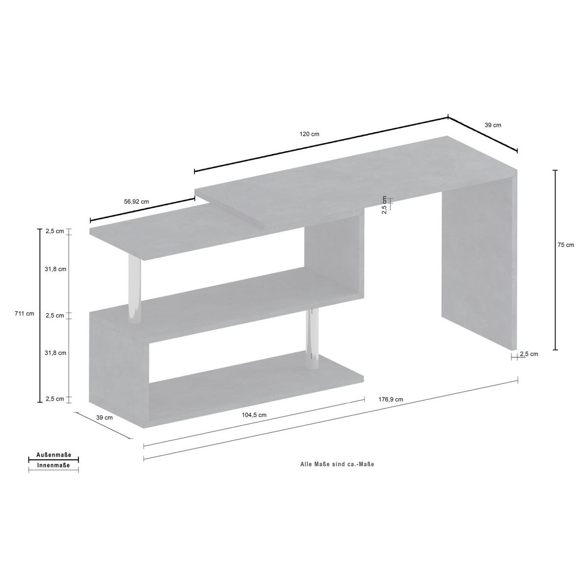 Bureau modulable droit ou d'angle 120/177cm ALTO