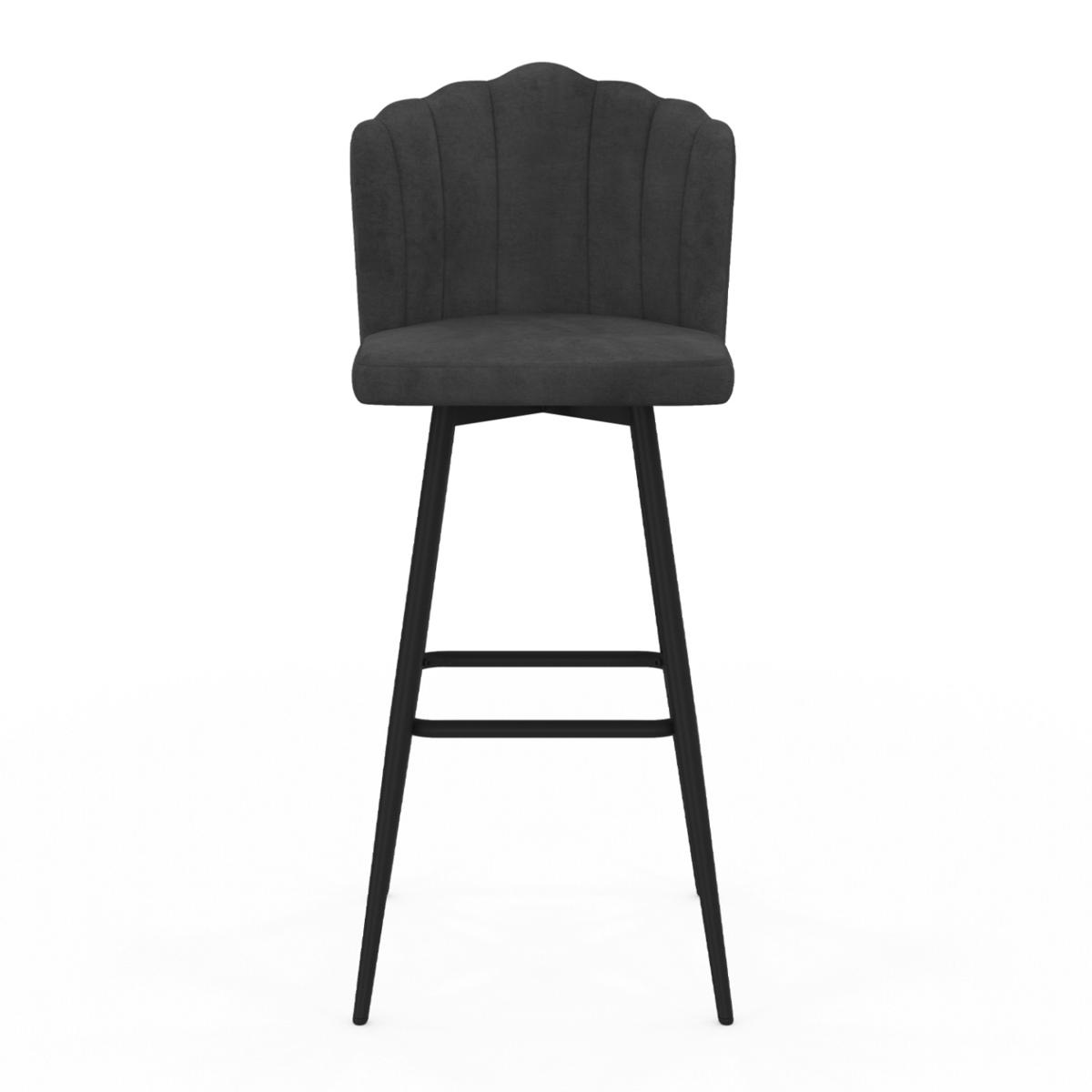 ID MARKET Lot de 2 tabourets de bar coquillage ADELLA gris anthracite en velours pieds noirs