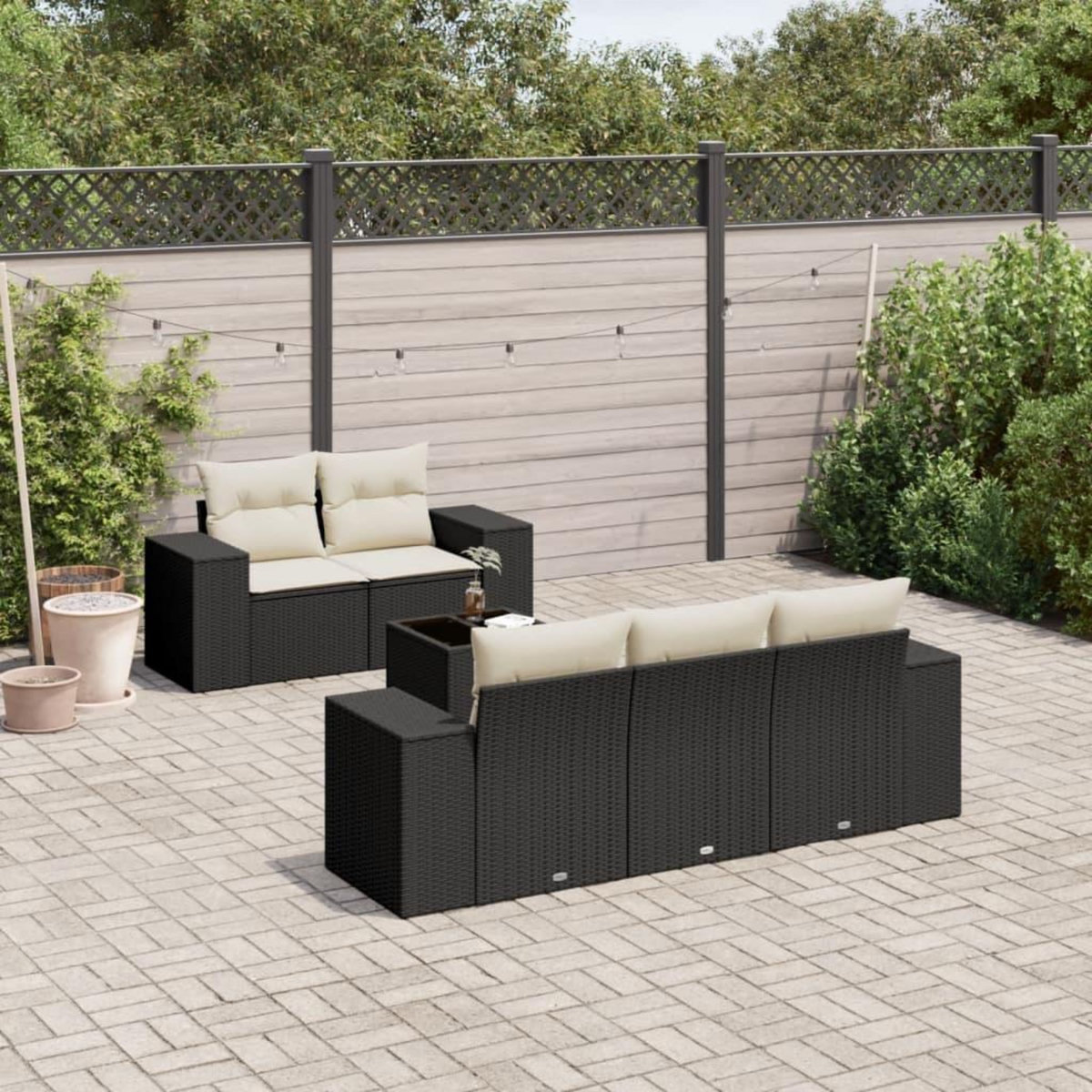 VIDAXL Salon de jardin 6 pcs avec coussins noir resine tressee